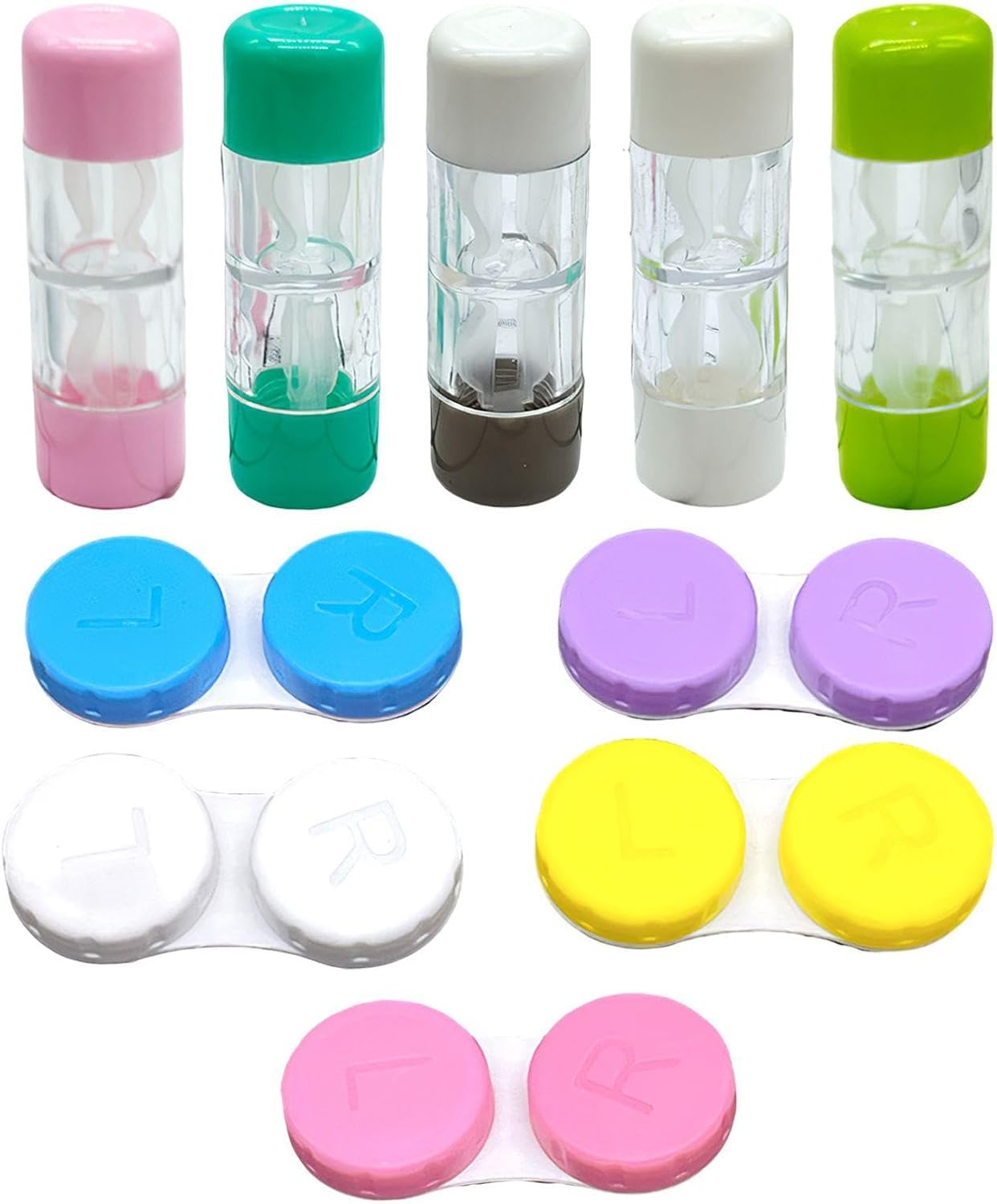 VEHYEGOI 5-Piece Double-Ended Clear Contact Lens Case and 5-Piece Colored Contact Lens Case, Portable Contact Lens Storage Box, Contact Lens Accessories