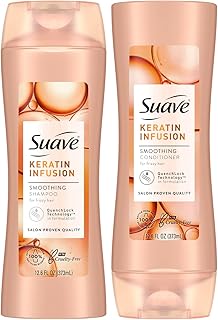 Suave Shampoo and Conditioner Set, Keratin Infusion, Smoothing – Keratin Hair Treatment & Detangler, 48H Frizz Control, Anti-Frizz Hair Products, 12.6 Oz Ea (2 Piece Set)