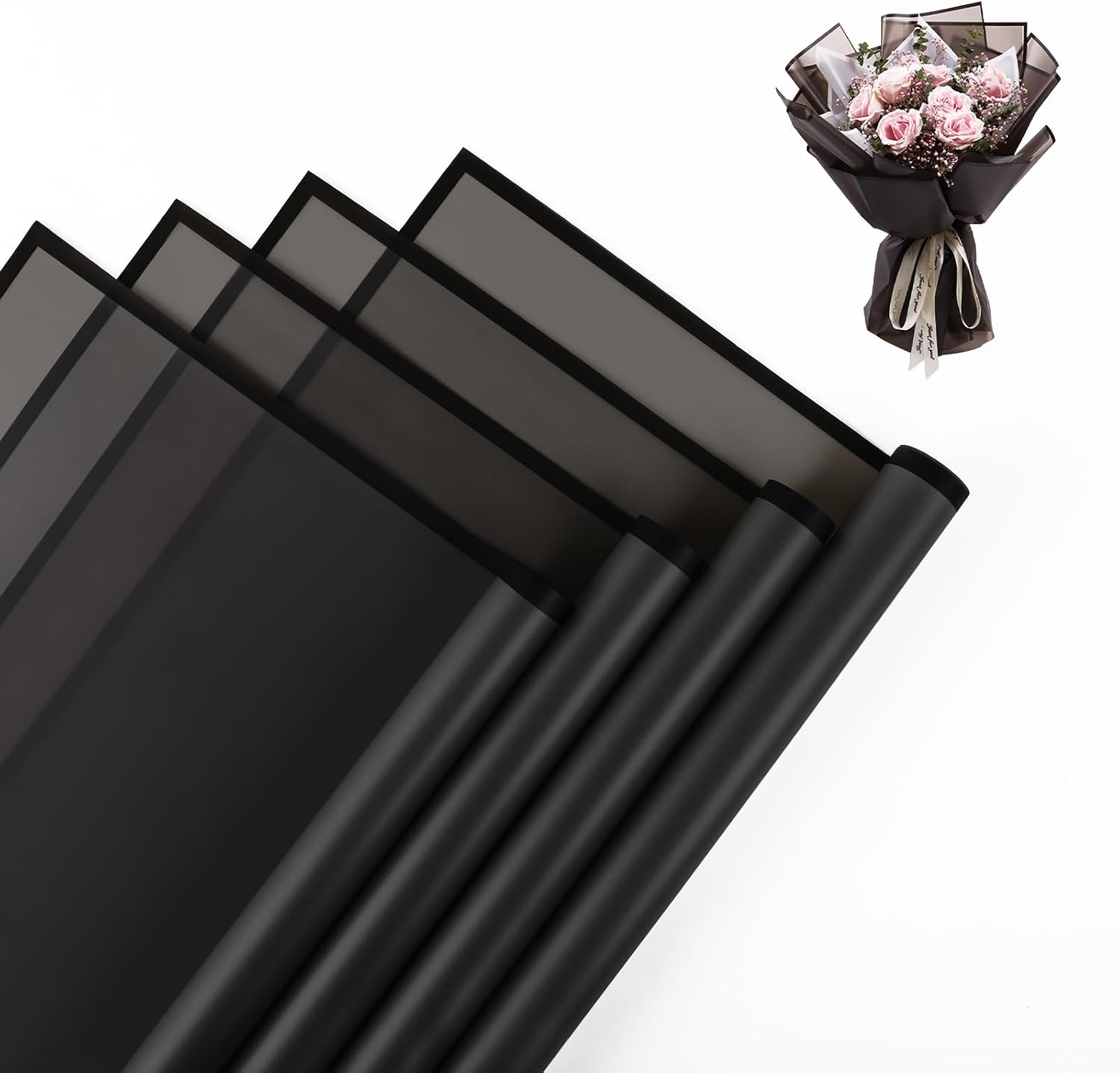 20 Sheet Flower Wrapping Paper-Waterproof Bouquet Paper (Translucent Black)