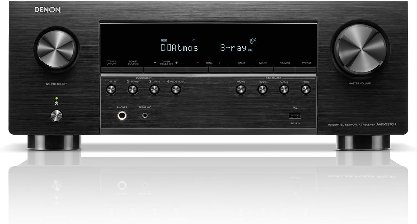 Denon AVR-S970H 8K AV Receiver, 7.2ch Home Cinema Amplifier with Dolby Atmos, DTS:X, Alexa, Bluetooth, AirPlay 2, HEOS Multiroom Audio - Black