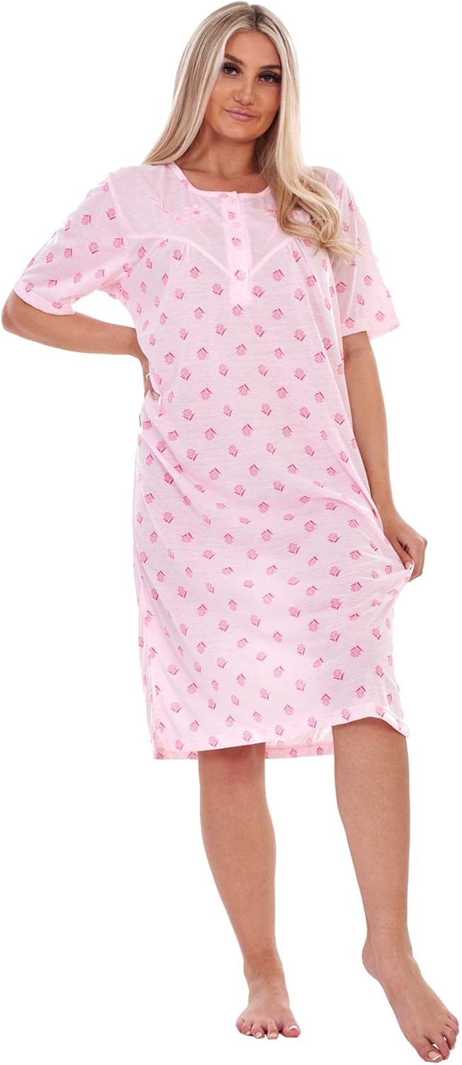 Plus Size Ladies Nightwear Buttons Floral Print Short Sleeve Nighties M to 6XL