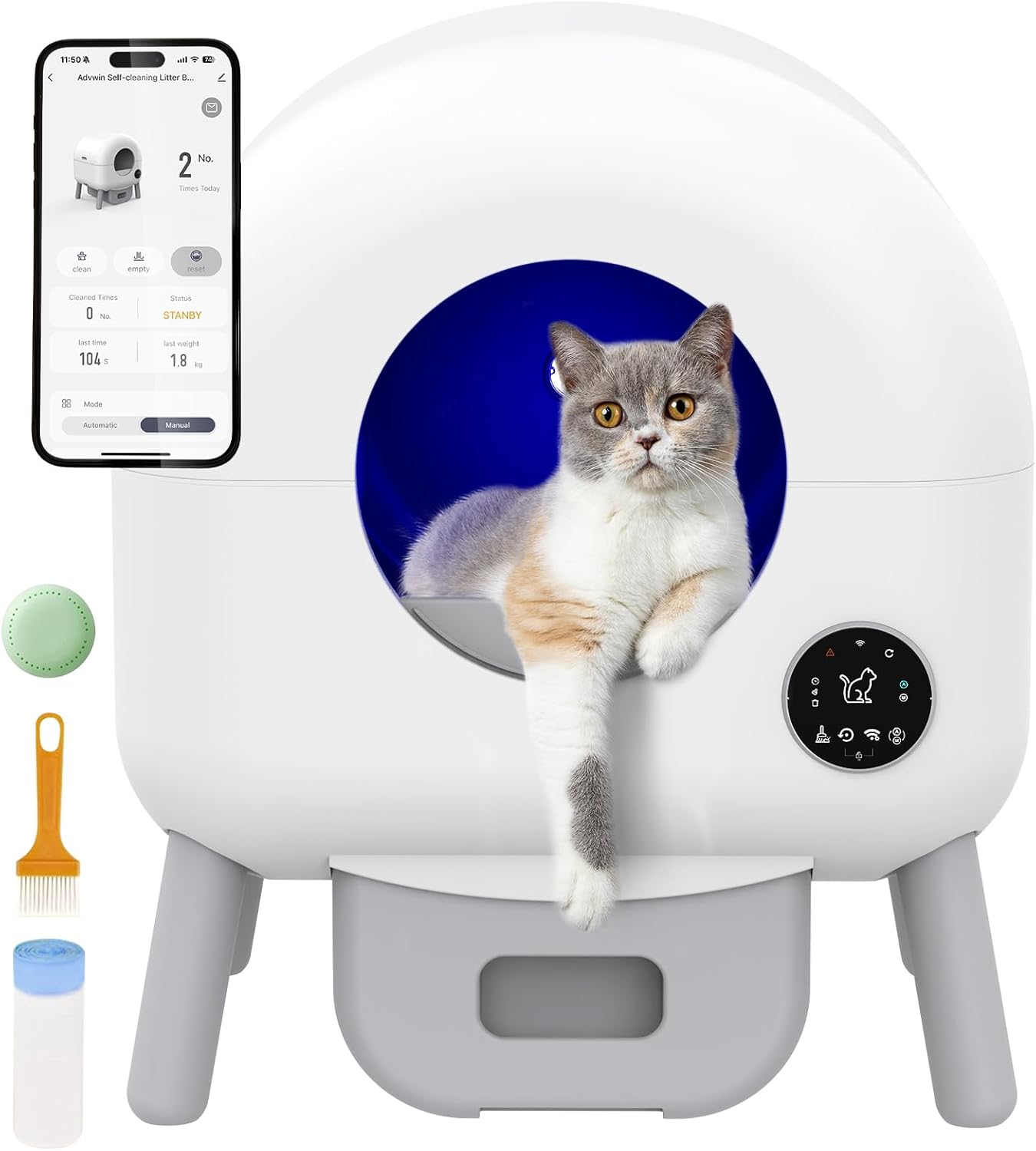 Self Cleaning Cat Litter Tray, 76L Extra Large Automatic Litter Box with APP Control, Safety Protection, 6 Color Lighting Litter Robot Electric Cat Litter Box for Multiple Cats
