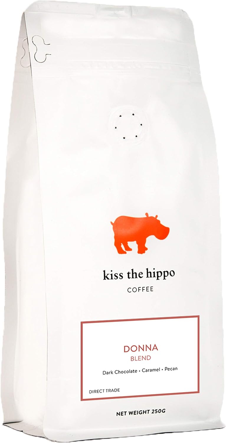 Kiss the Hippo - Donna Blend Coffee | Whole Beans | Carbon-Negative | Espresso | Suitable For Milk | Notes of Dark Chocolate, Caramel, Walnut | 250 gr