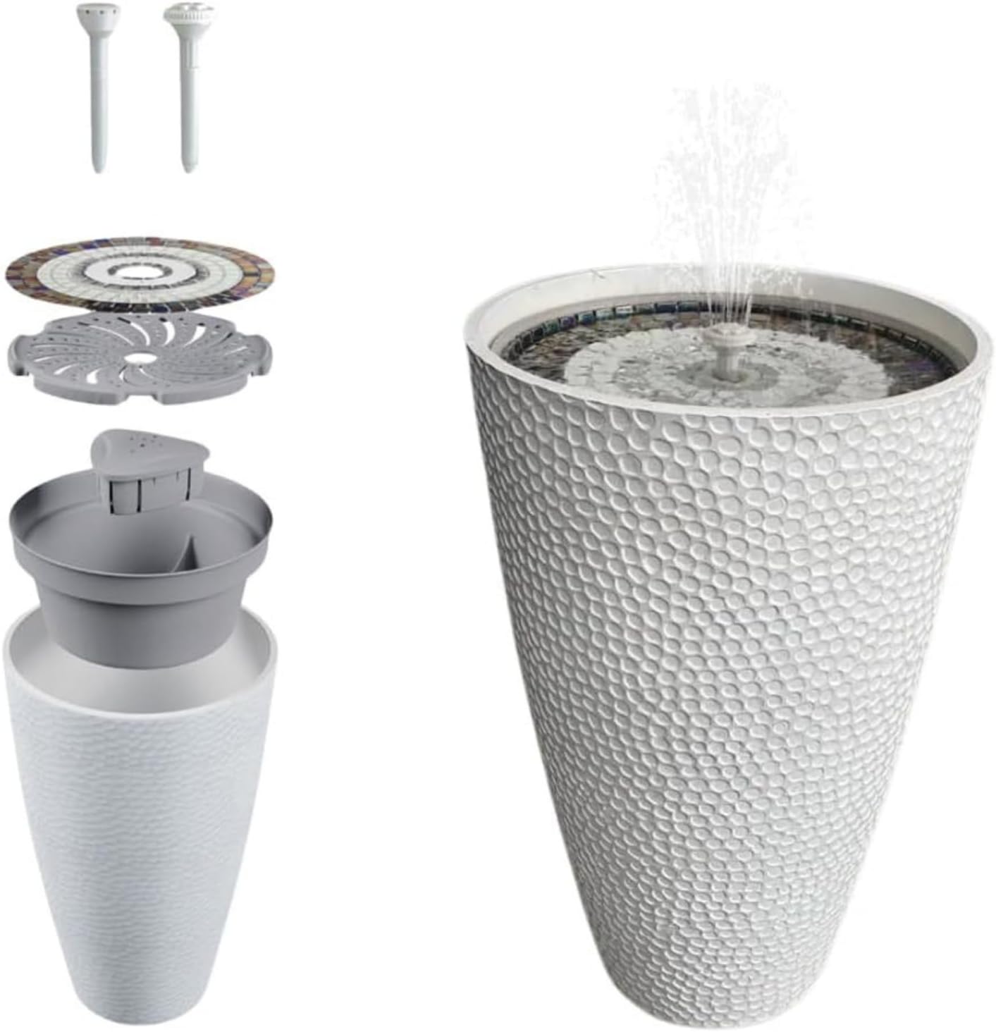 Hydria Pirene Lite White | Cordless Ready-To-Go Water Feature | Rechargeable | LED Lights | Remote Control | Works Without Solar Power | Indoor and Outdoor Fountain | British Brand