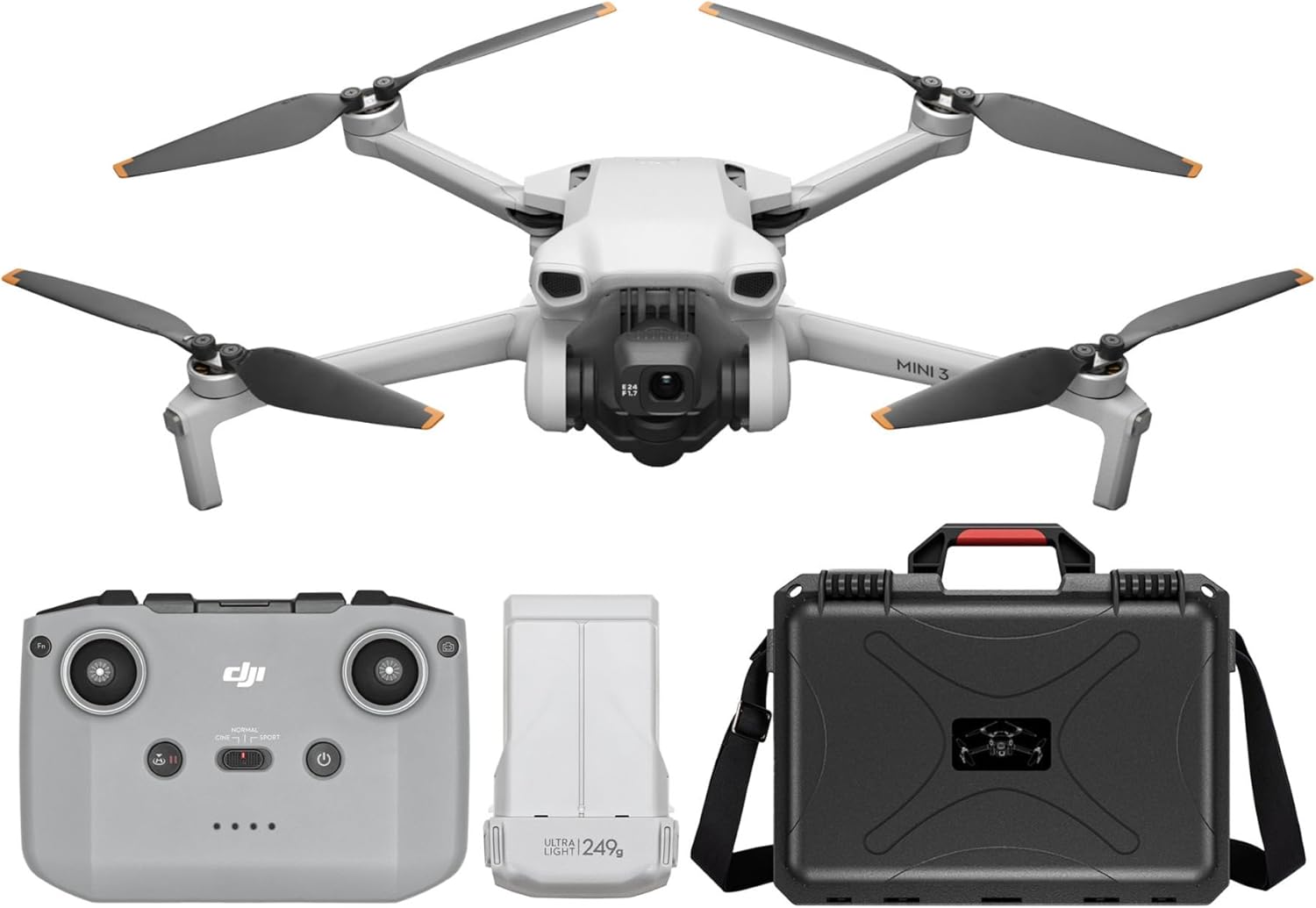 DJI Mini 3 Camera Drone with RC-N1 Remote Controller with Waterproof Hard Case Bundle (2 Items)