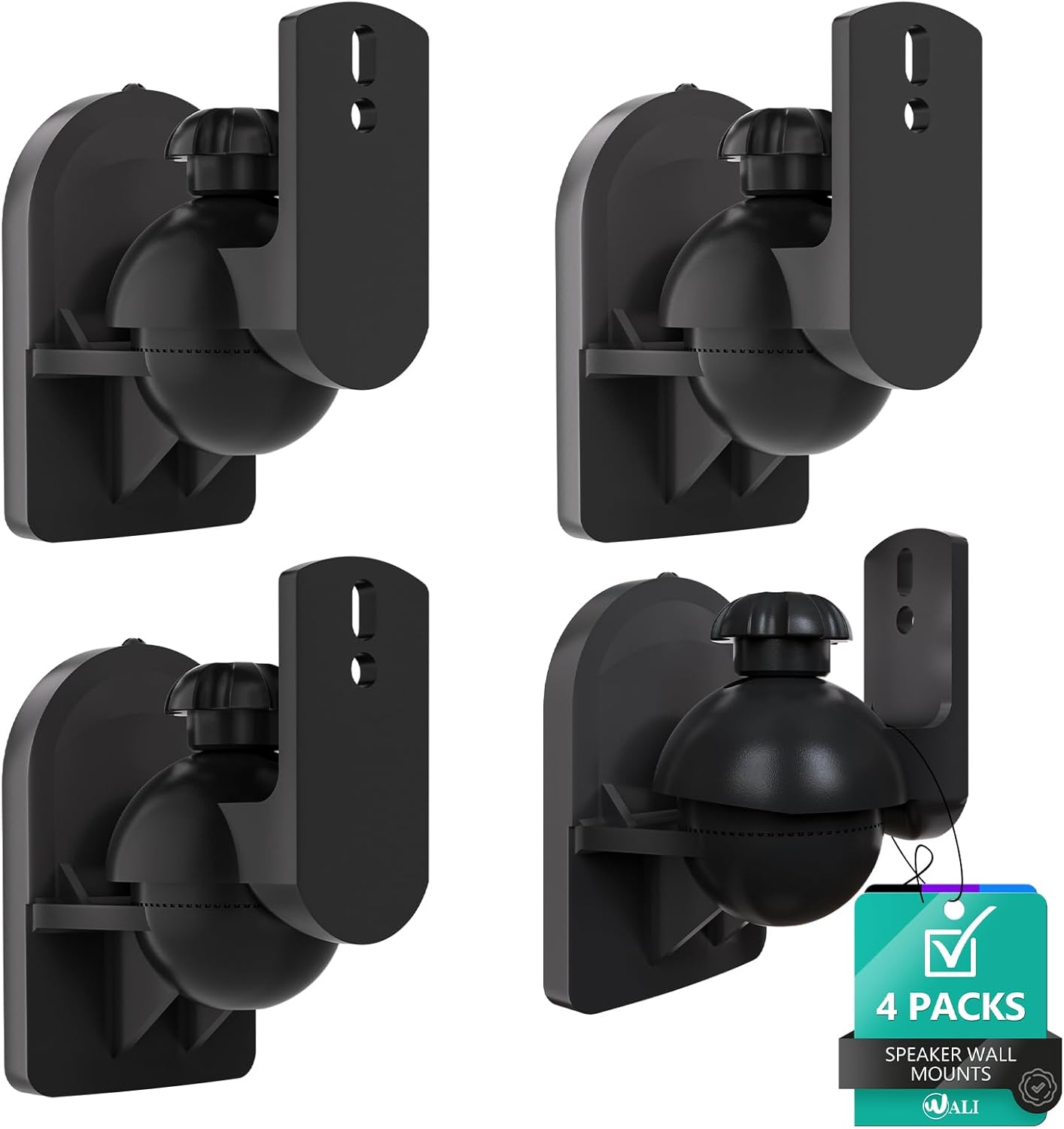 WALI Speaker Wall Mounts, Bookshelf Speaker Wall Mount Brackets, Surround Sound Speaker Mounts, Hold up to 7.7 lbs, (SWM402), 4 Pack, Black