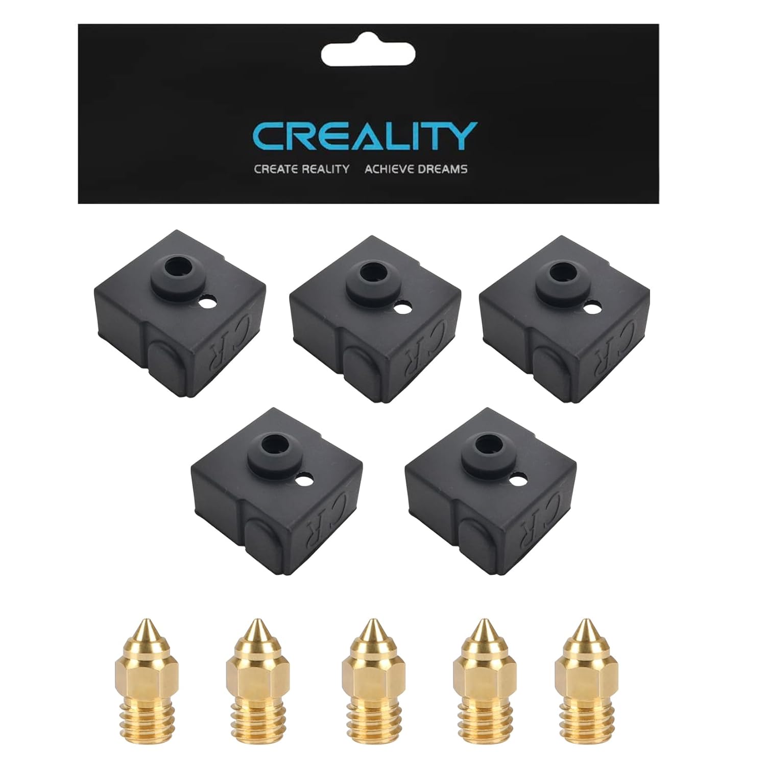 KOYOFEI 5pcs 0.4 mm Nozzles and 5pcs Silicone Socks Kit, 3D Printer Parts Hotend Silicone Cover for Ender 3 V2 Neo, CR-6 SE, Ender 3 Neo, Ender 3 Max Neo FDM 3D Printers