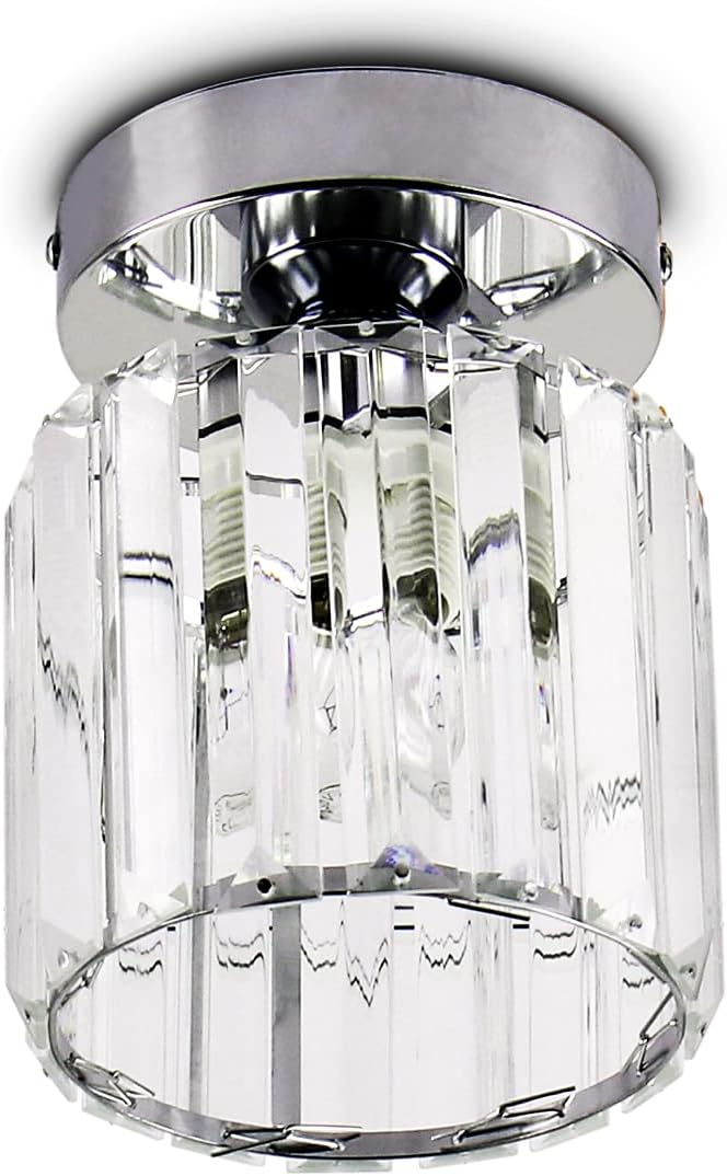 Crystal Ceiling Light Mini Chandelier Flush Mount Close to Ceiling Lighting Fixture Modern Crystal Ceiling Lamp for Kitchen Island Entryway Hallway Bedroom,E26 Base,Chrome