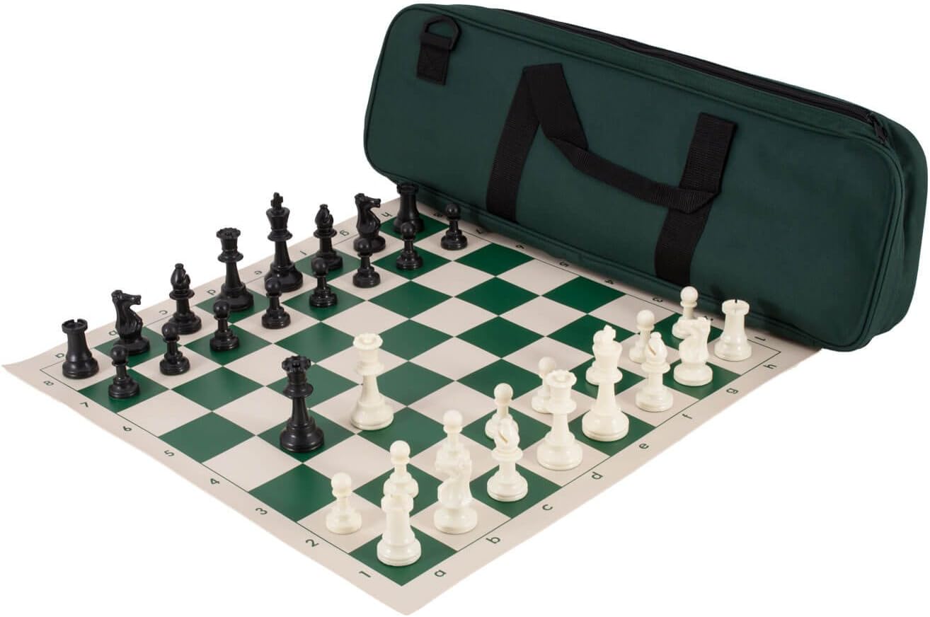 Deluxe Chess Set Combination - Triple Weighted - by US Chess Federation (Forest Green)