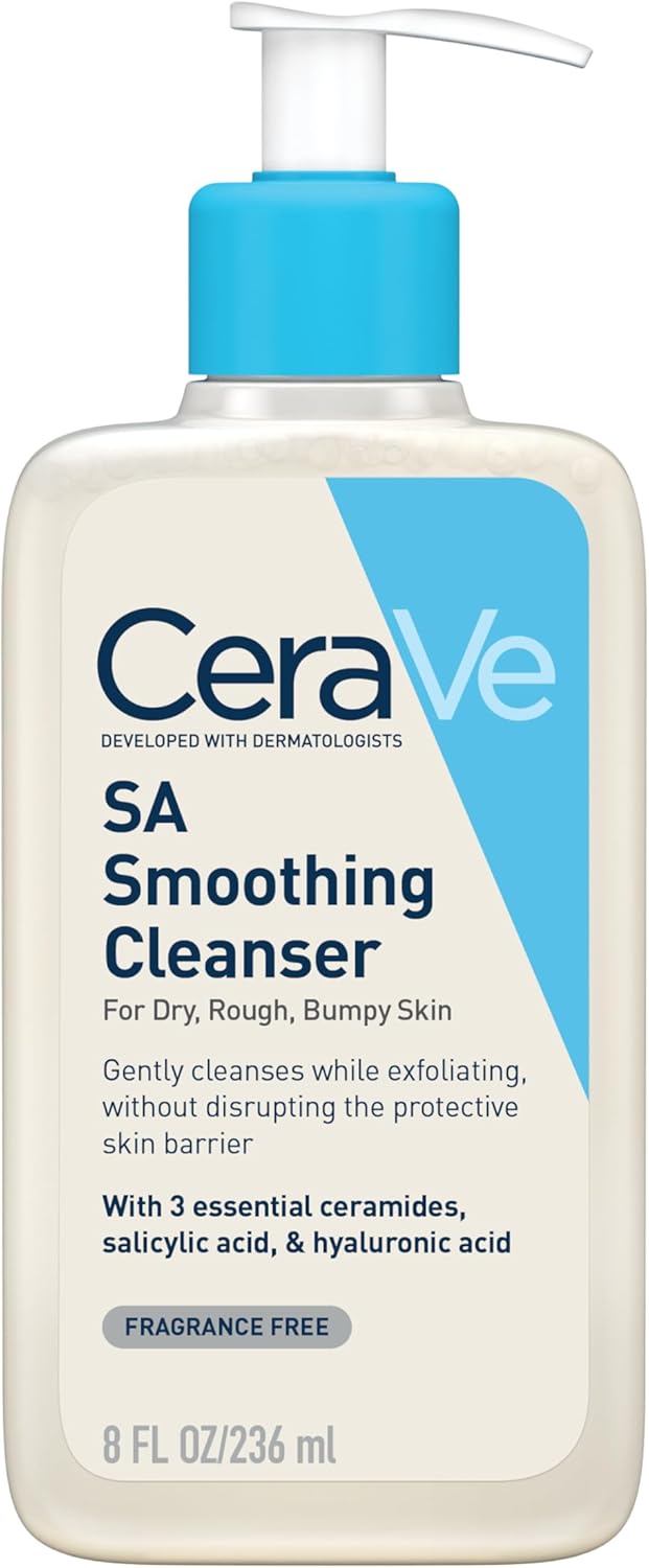 CeraVe SA Smoothing Cleanser with Salicylic Acid for Dry, Rough & Bumpy Skin 473ml, 3 Essential Ceramides, Dermatological Skincare, Hyaluronic Acid, Fragrance-Free