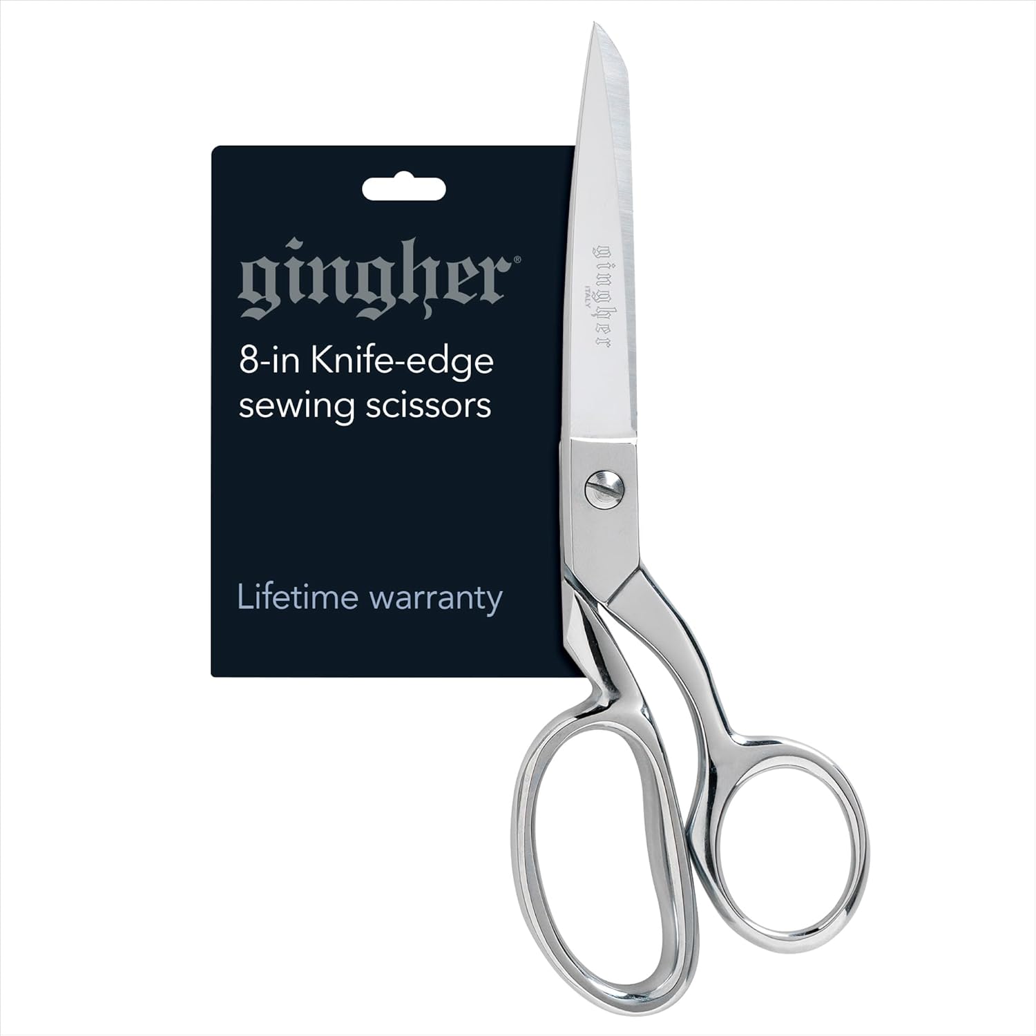 Gingher Dressmaker's Fabric Scissors, 8" Stainless Steel Shears, Sharp Knife Edge Steel Sewing Shears with Protective Sheath for Fabric Cutting and Tailoring
