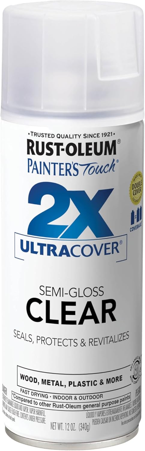 Rust-Oleum 249859 Painter's Touch 2X Ultra Cover Spray Paint, Semi-Gloss Clear , 12 Ounce (Pack of 1)