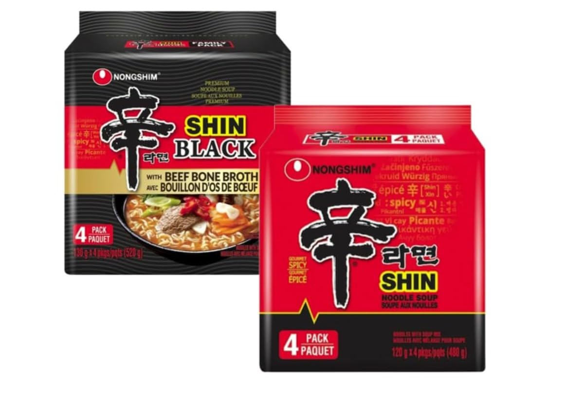 [Shin Ramyun Combo 8packs] Shin Ramyun BLACK (4 packs)+Shin Ramyun Hot Spicy Noodle (4 packs)-(Made in USA)