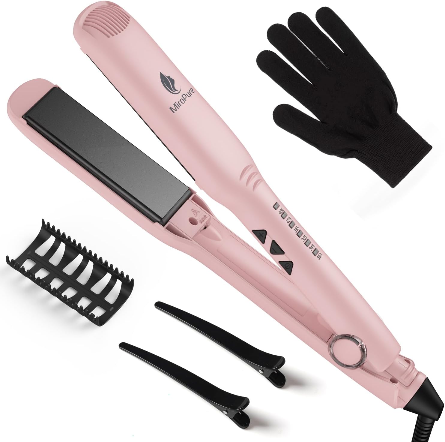 MiroPure 1.5 Inch Flat Iron, Hair Straightener with 30S Fast Heating & 60min Auto Shut-Off, Hair Straightener and Curler 2 in 1 with 3D Ceramic Floating Plates, Pink