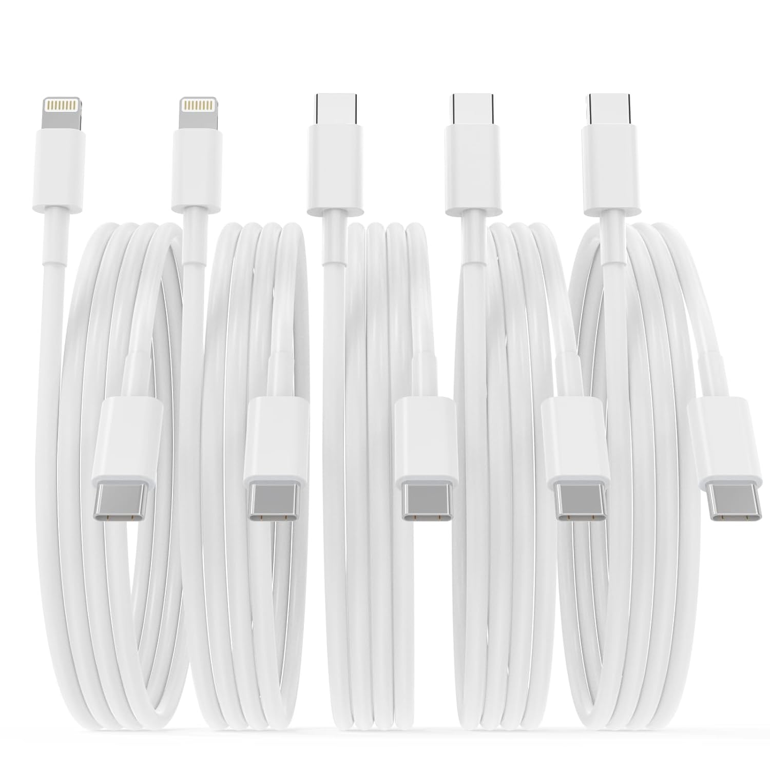 iGENJUN Car Charger Cables (3-Pack) USB-C to USB-C + (2-Pack) USB-C to Lightning, 100W Fast Charging, MFi Certified, Durable Cords for CarPlay, Android Auto & Vehicle Charging