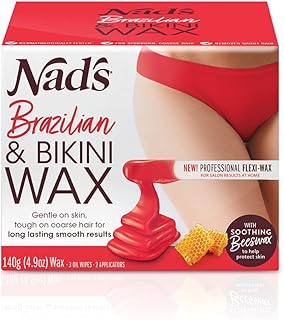 Nad's Brazilan & Bikini Wax Kit, Hair Removal For Women, Body Wax Specifically For Coarse Hair, At Home Waxing Kit With Hard Wax + Calming Oil Wipes + Wooden Spatula