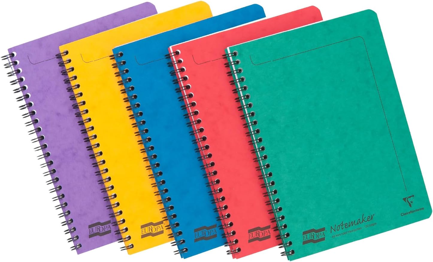 Clairefontaine 4850Z Set of 10 Notemakers Europa Spiral Notebooks - A5 14.8x21 cm - 120 Detachable Ruled Pages - 90 g White Paper - Glossy Card Covers - Random Colours