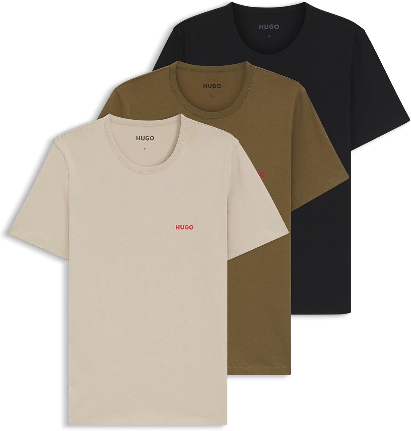 HUGO Men's 3 Pack Lounge Crew T-Shirts, White/Grey/Black