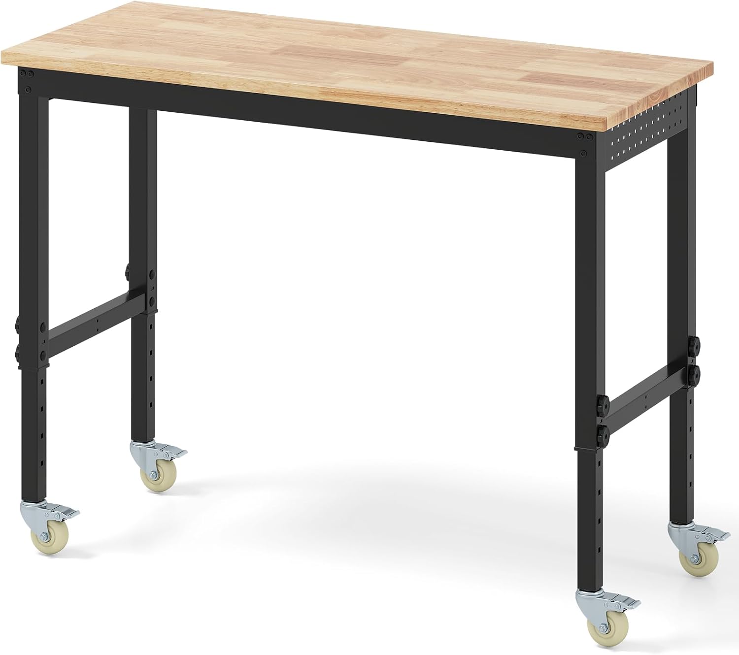 TANGZON Height Adjustable Workbench, Heavy Duty Metal Frame Wide Top Rolling Garage Work Bench with 4 Lockable Universal Wheels, Indoor Outdoor Large Workstation (4-Level Adjustable, Natural + Black)