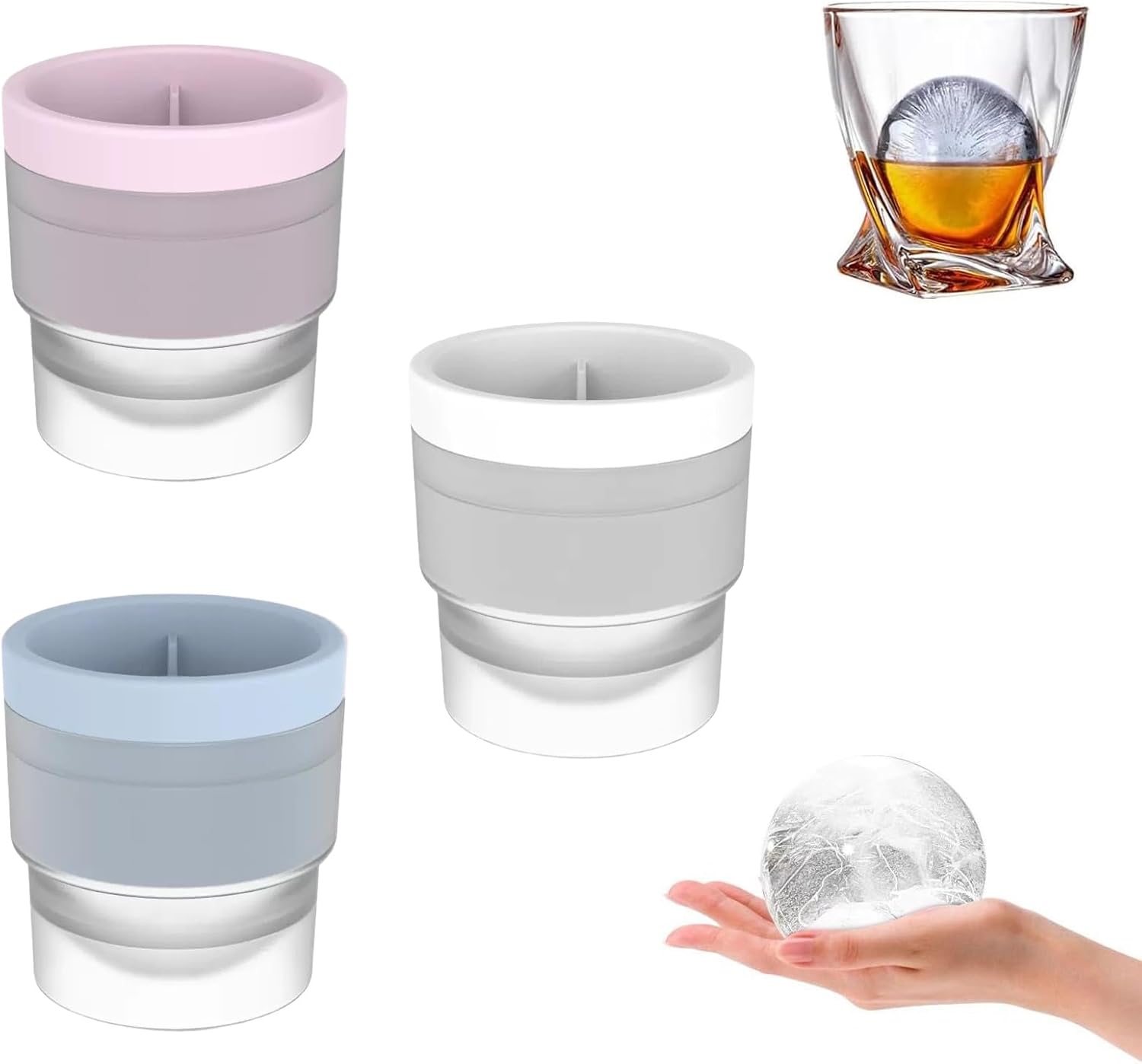 Chiclify Ice Ball Maker Mold - Premium Silicone Sphere Ice Mold with Easy Release & Slow-Melting for Bourbon Whiskey Cocktails, Stackable (3 Pcs)