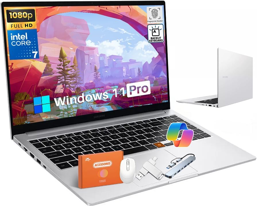 Samsung Galaxy Book4 Business Laptop, Intel 10-Core 7-150U, 15.6" FHD 300 nits Display, 16GB RAM, 512GB SSD, Backlit KB, Fingerprint Reader, Microsoft Copilot AI, Windows 11 Pro, w/Accessories