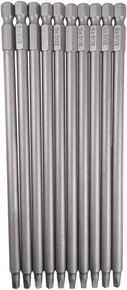 Wolfride 10pcs Square Head Bits #2 Square Drive Bit Set 1/4-Inch Shank Square Tip Bit #2 Long Magnetic Square Head Screwdriver Bits 5.9 Inch Length
