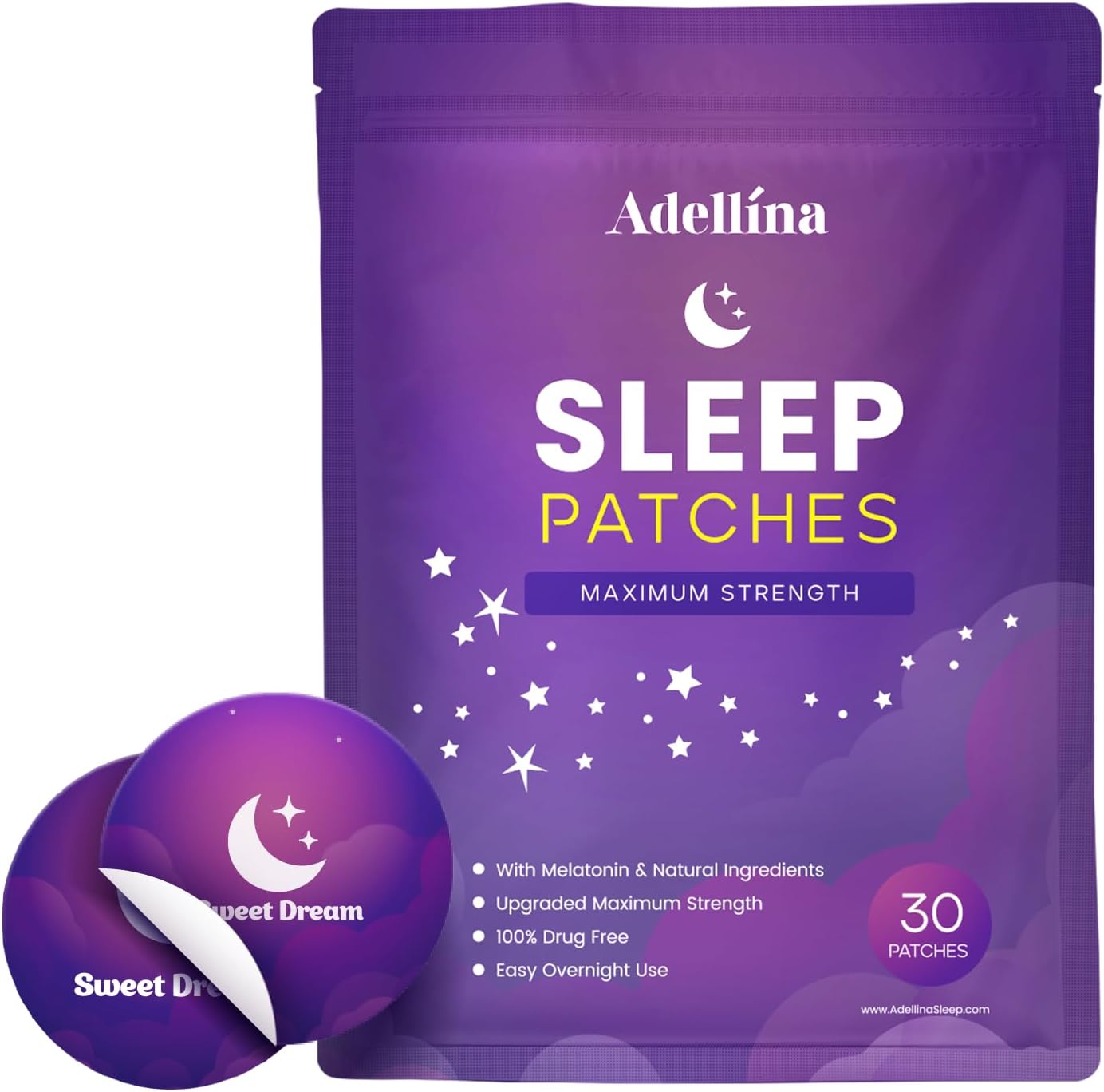 Sleep Patches for Adults Extra Strength: Easy-to-Apply Sleep Patch with Melatonin & Valerian 30 Patches (Purple)