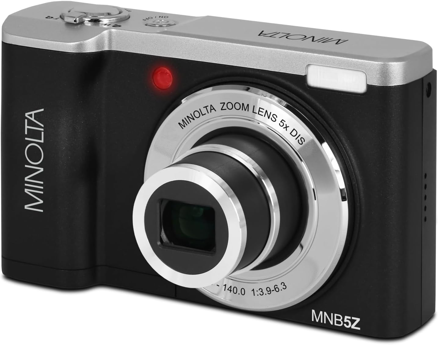 Minolta 56MP Dual Lens Digital Camera – 5X Optical Zoom, 5K Ultra HD Video, CMOS Sensor, 2.8-inch LCD Screen, Stabilization, Selfie Lens, 32GB Card, Rechargeable Battery (Black)