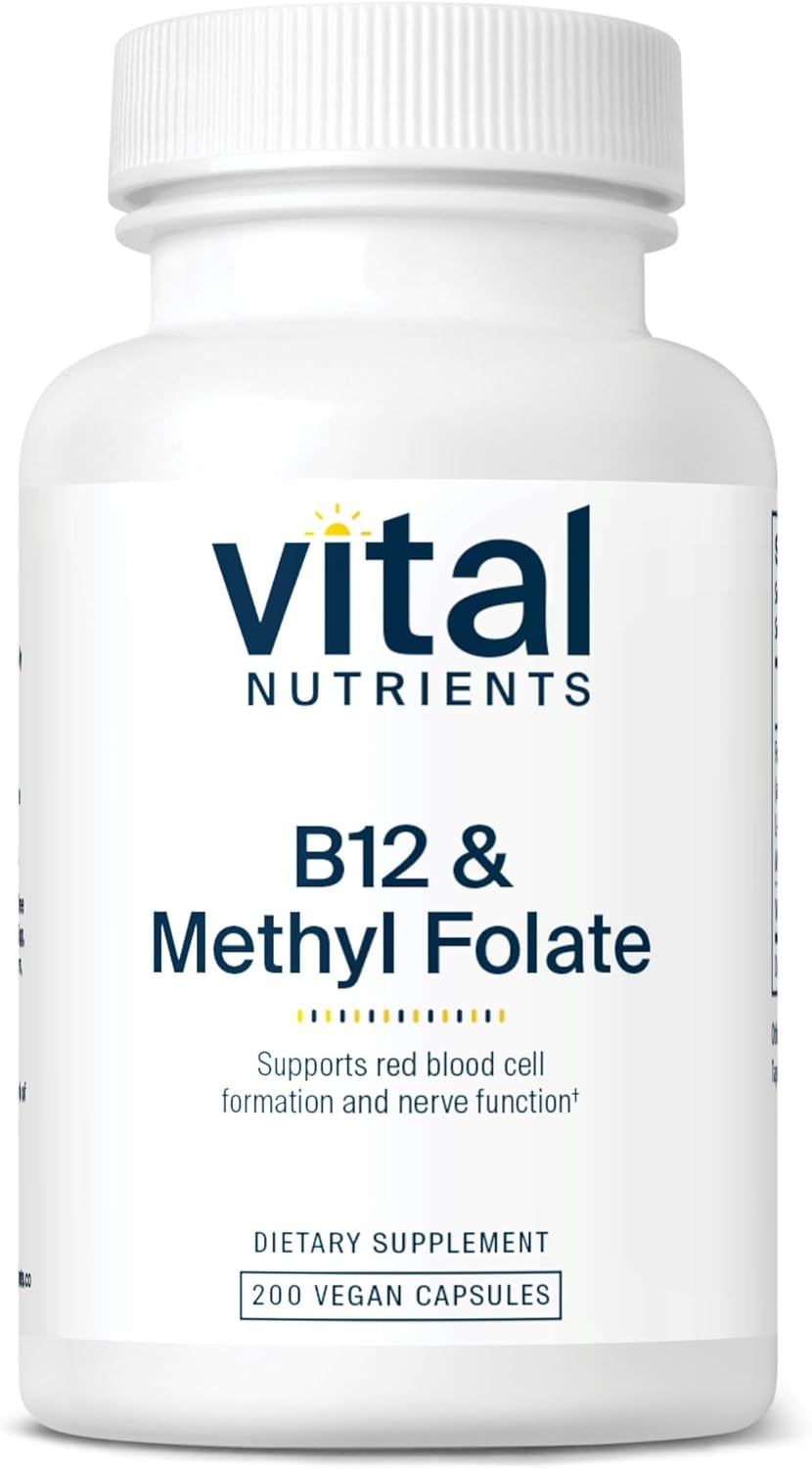 Vital Nutrients Vitamin B12 & Methyl Folate - Vegan Methylated Folate & B12 Supplement - 5-MTHF Plus B12 Supports Nervous System & Metabolism* - Gluten, Dairy, Soy Free - 200 Capsules