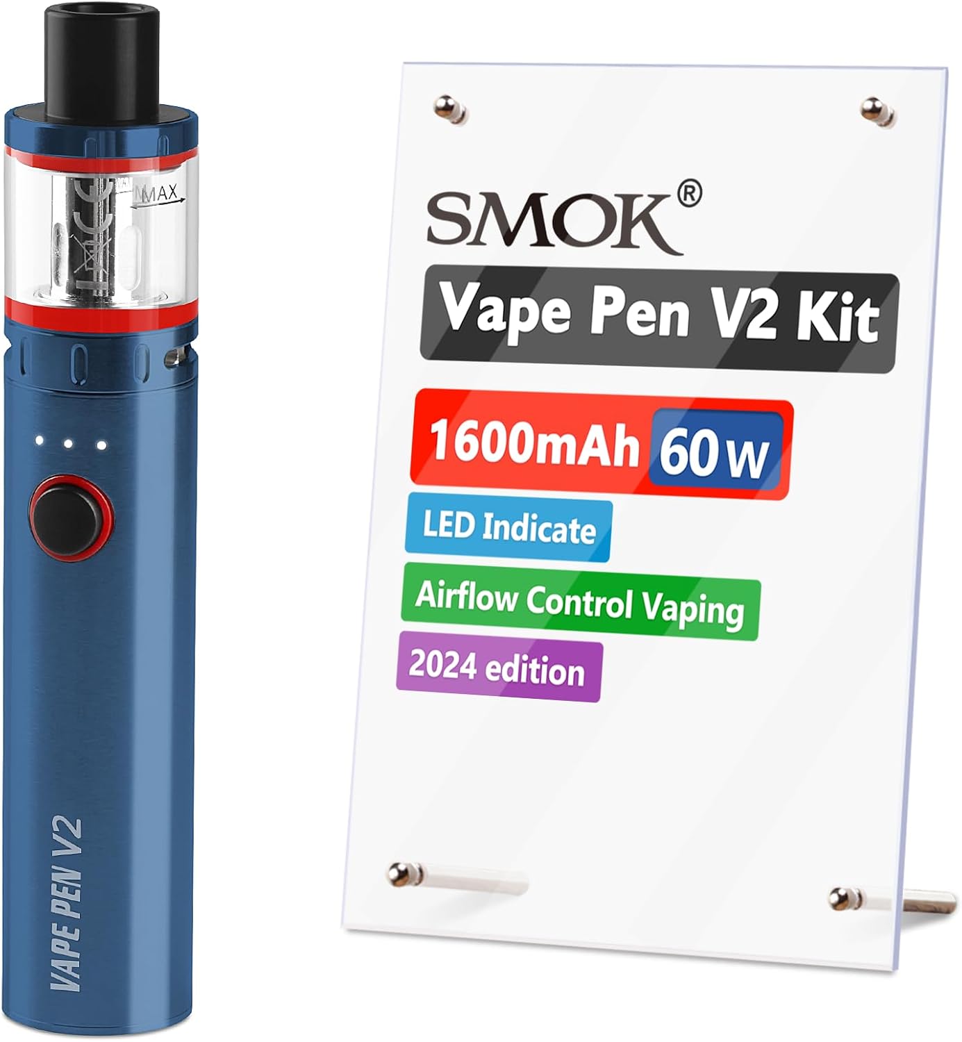 SMOK Vape Pen V2 E Cigarette Starter Vape Kit, 60W 1600mAh, TPD Compliant Ecig, 2ml No Nicotine, Blue
