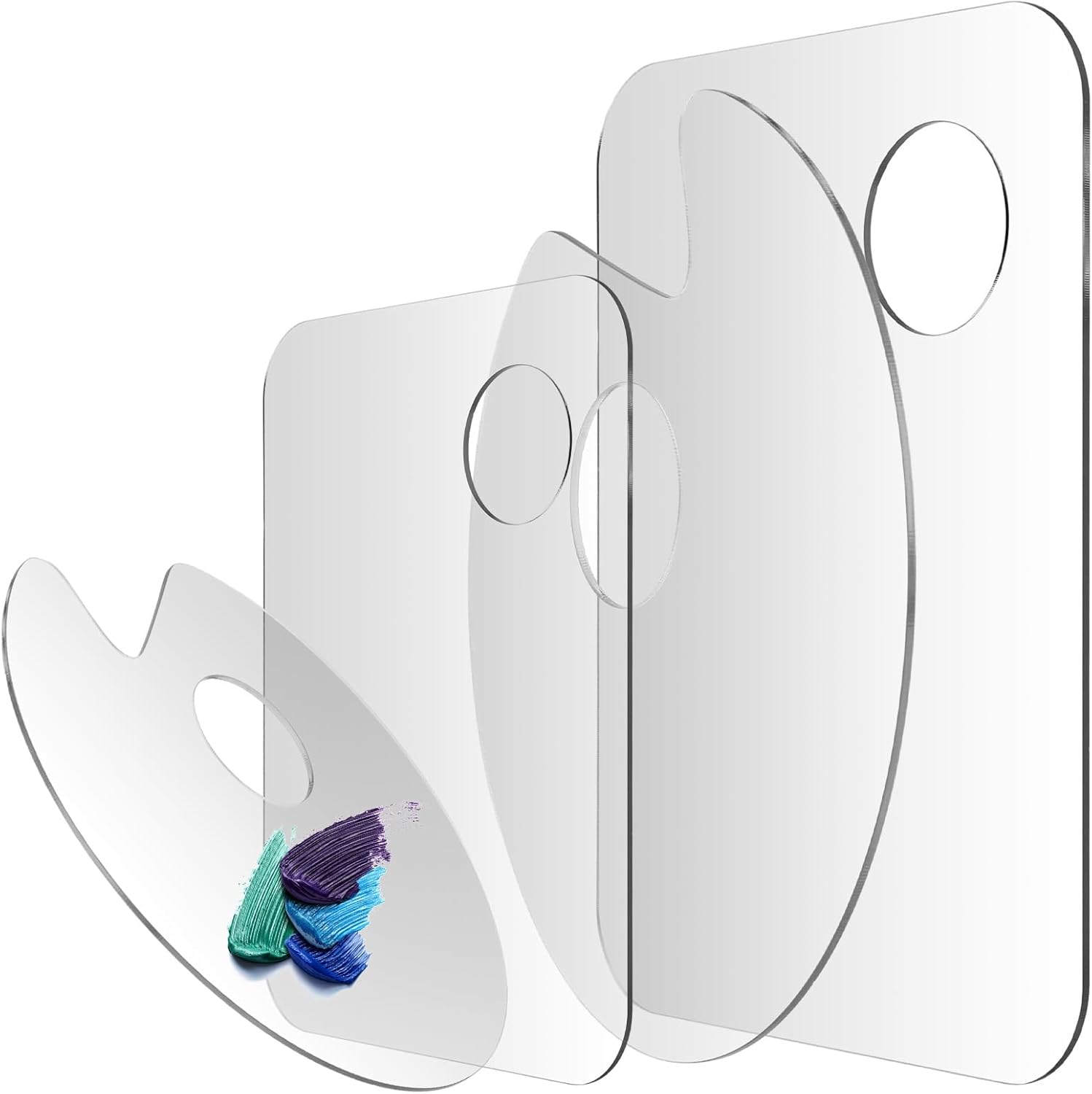 4PCS Clear Acrylic Paint Palette, Clear Paint Pallet with Thumb Hole, Easy Clean Non-Stick Artist Pallet for Oil Watercolor Craft DIY Art Painting Palette for Adults Kids