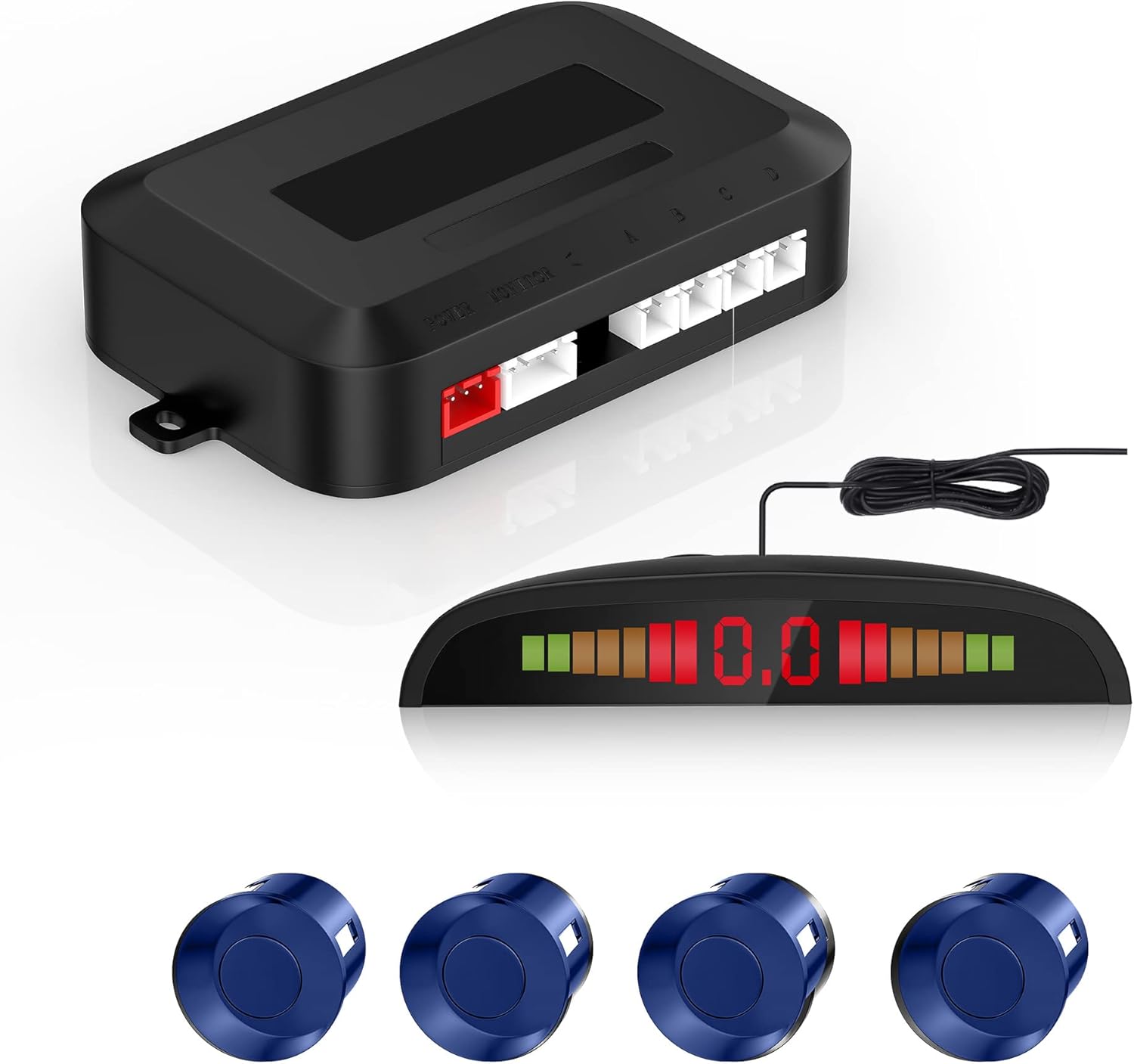 Cocar Auto Reverse Parking Sensor Kit with 4 Blue Rear Parking Sensors, LED Display & Beep Warning - Universal Reversing Sensor Kit for Cars & Vans, Easy Installation, Weatherproof Design