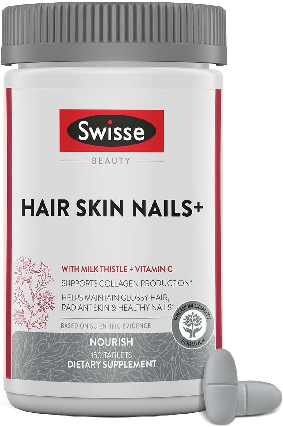Swisse Biotin Hair Skin and Nails Supplement for Women & Men |5 Months Supply| Milk Thistle, Biotin, Vitamin C, Zinc & Iron| Supports Hair Growth &Collagen Production |Collagen Supplement| 150 Tablets
