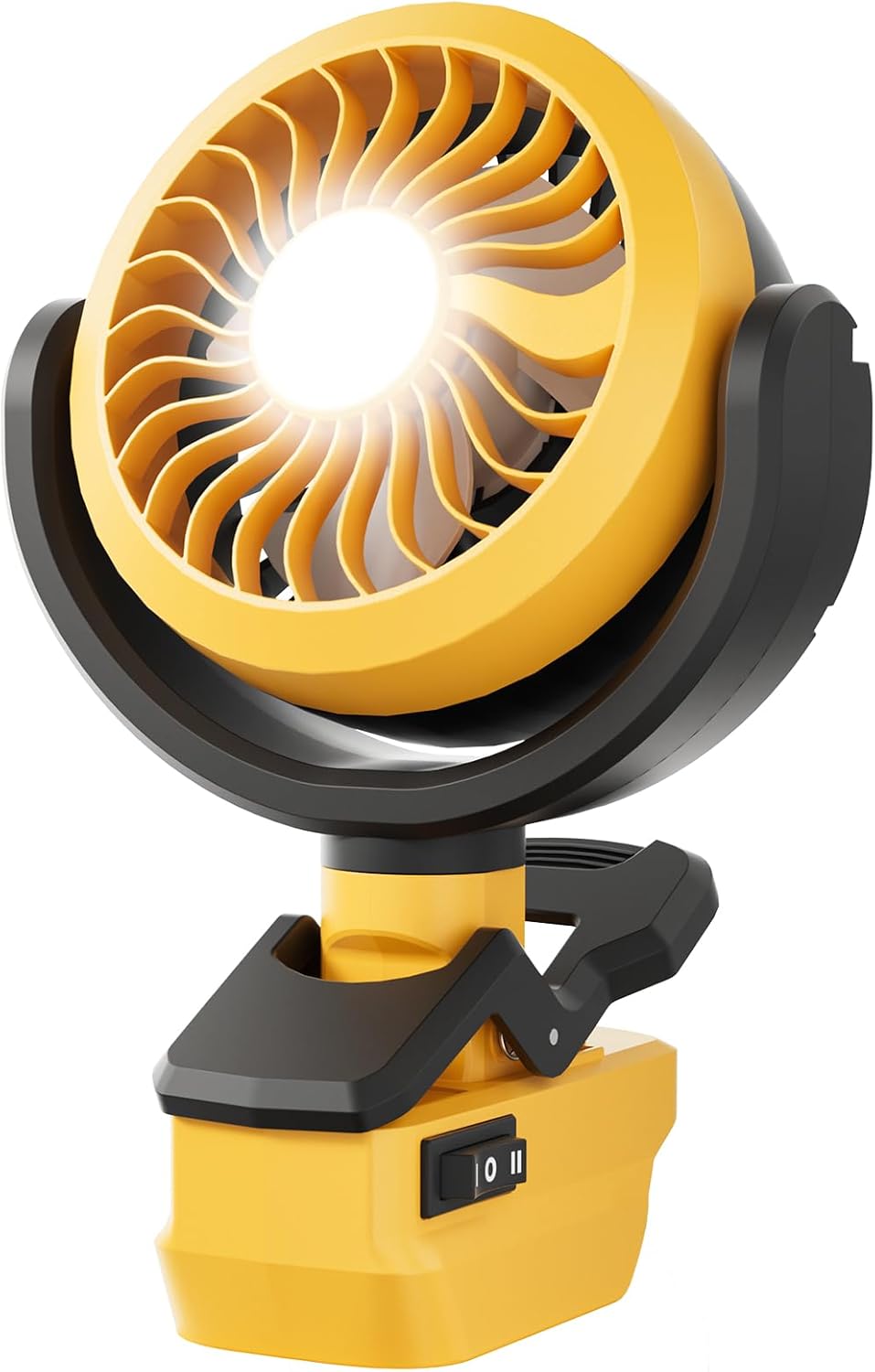 GGiking Clip on Fan Cordless for Dewalt 18V 20V Battery (No Battery) Outdoor Jobsite Fan with LED lampe for Camping,Workshop,Construction Site, Tent