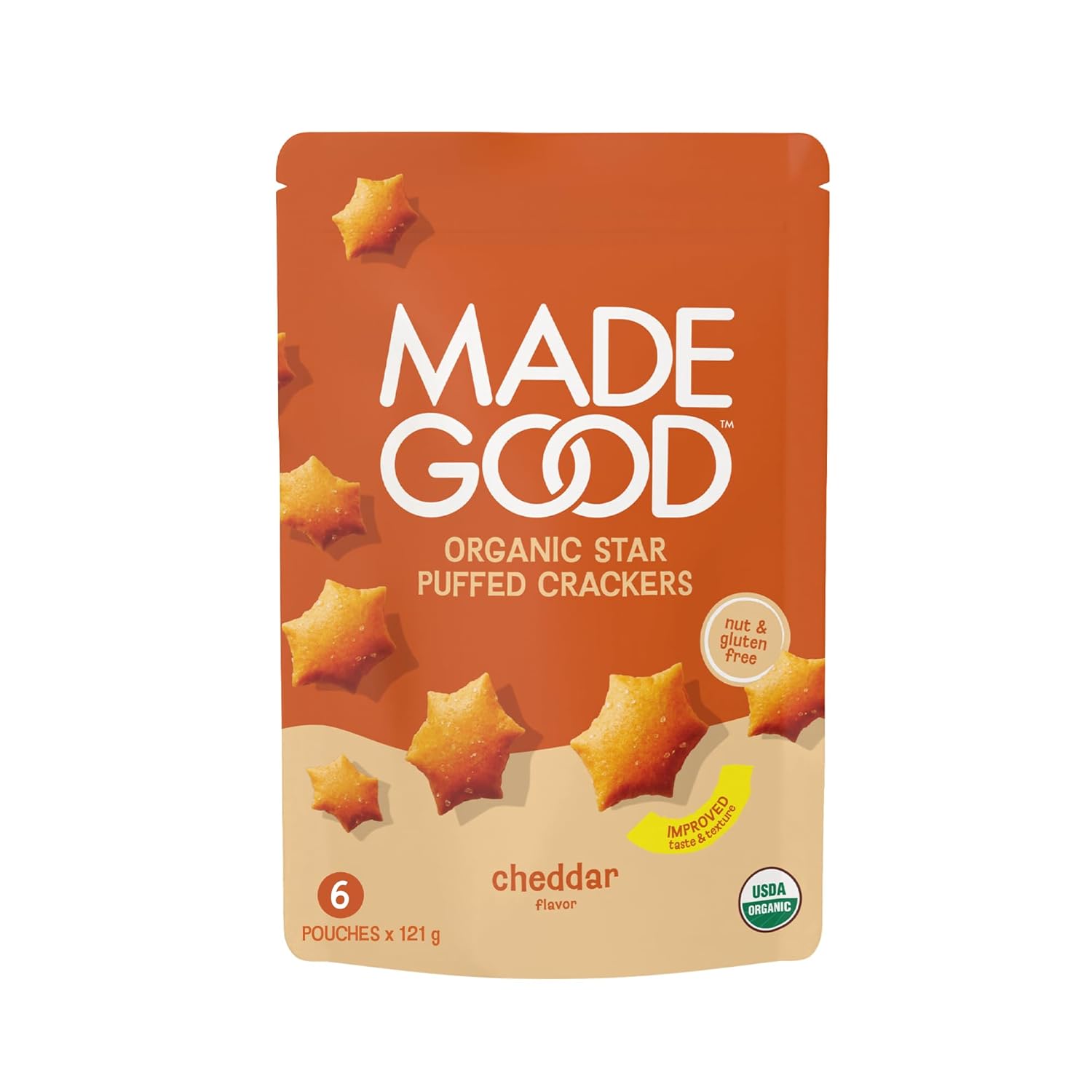 MadeGood Cheddar Star Puffed Crackers (6 Bags - 4.26 Oz Each) Gluten Free and Organic, Healthy Snacks