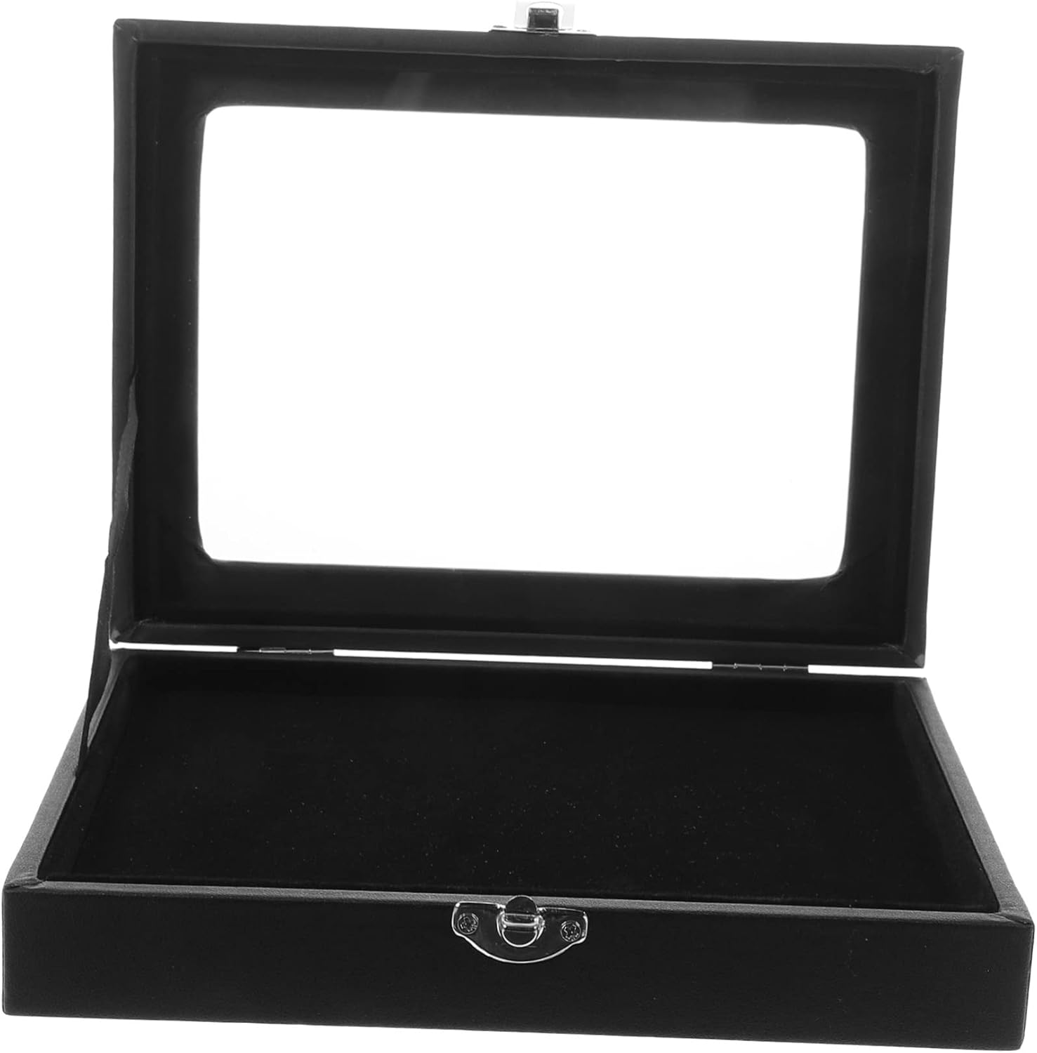 TOYANDONA Small Jewelry Display Box with Glass Top 34.9x23.8x4.8cm Velvet Lined Brooch and Badge Holder Lid Design Prevents Dust for Medals Earrings Bracelets Home Storage