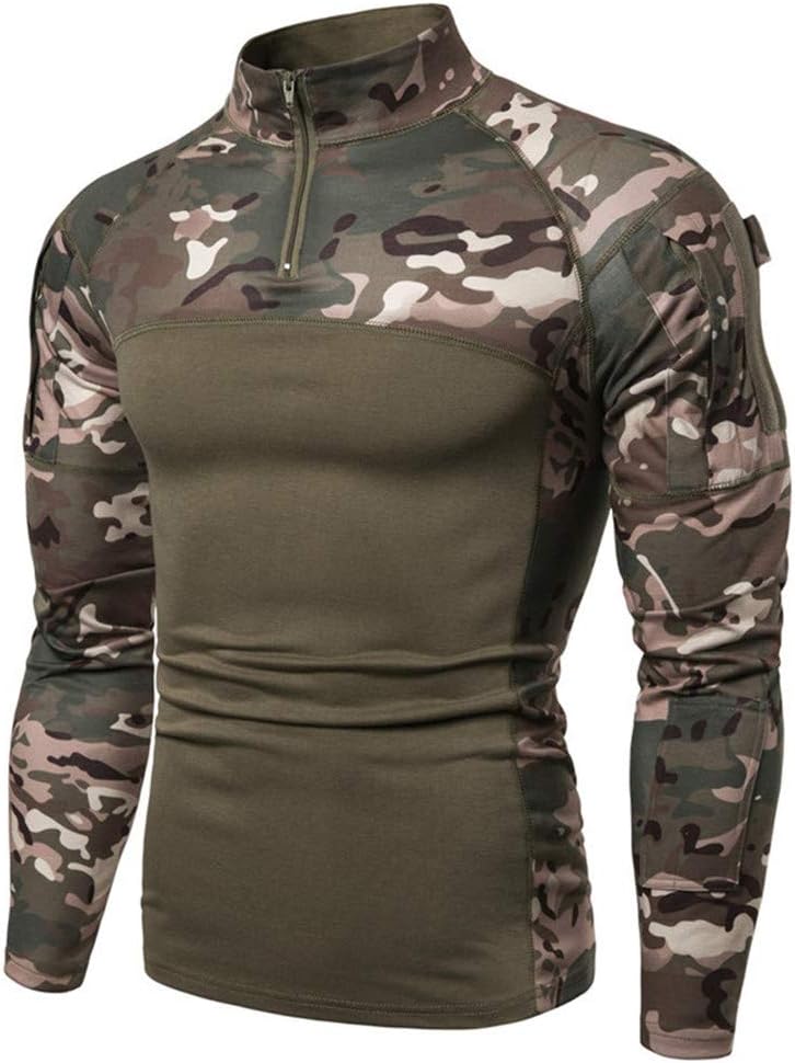 Men's 1/4 Zip Tactical Long Sleeve Shirt Military Style Combat Shirt with Pockets Airsoft Top Outdoor Clothing for Hunting Camping Hiking