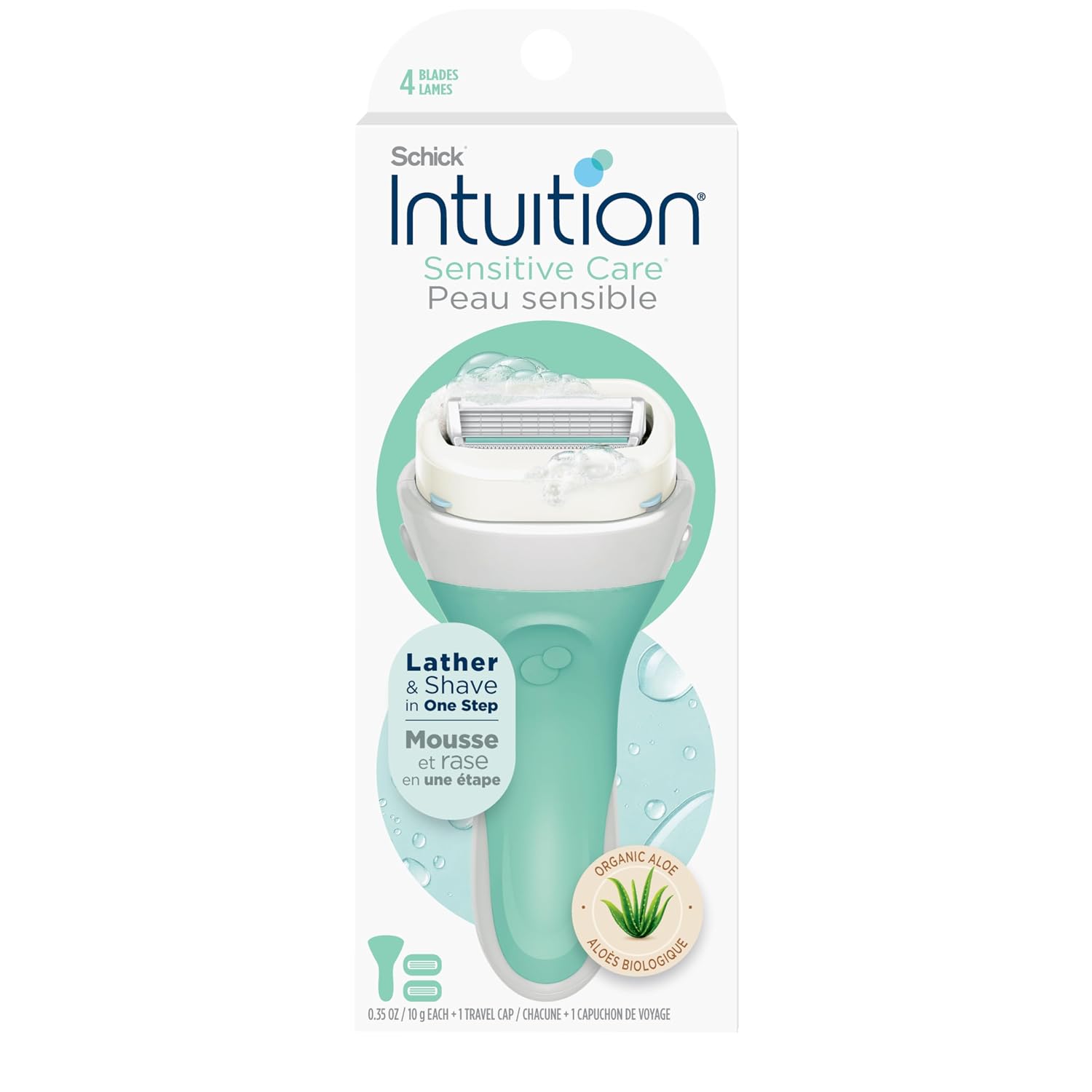 Schick Intuition Razors for Women with Sensitive Skin | 1 Razor & 2 Intuition Razor Blades Refill with Organic Aloe