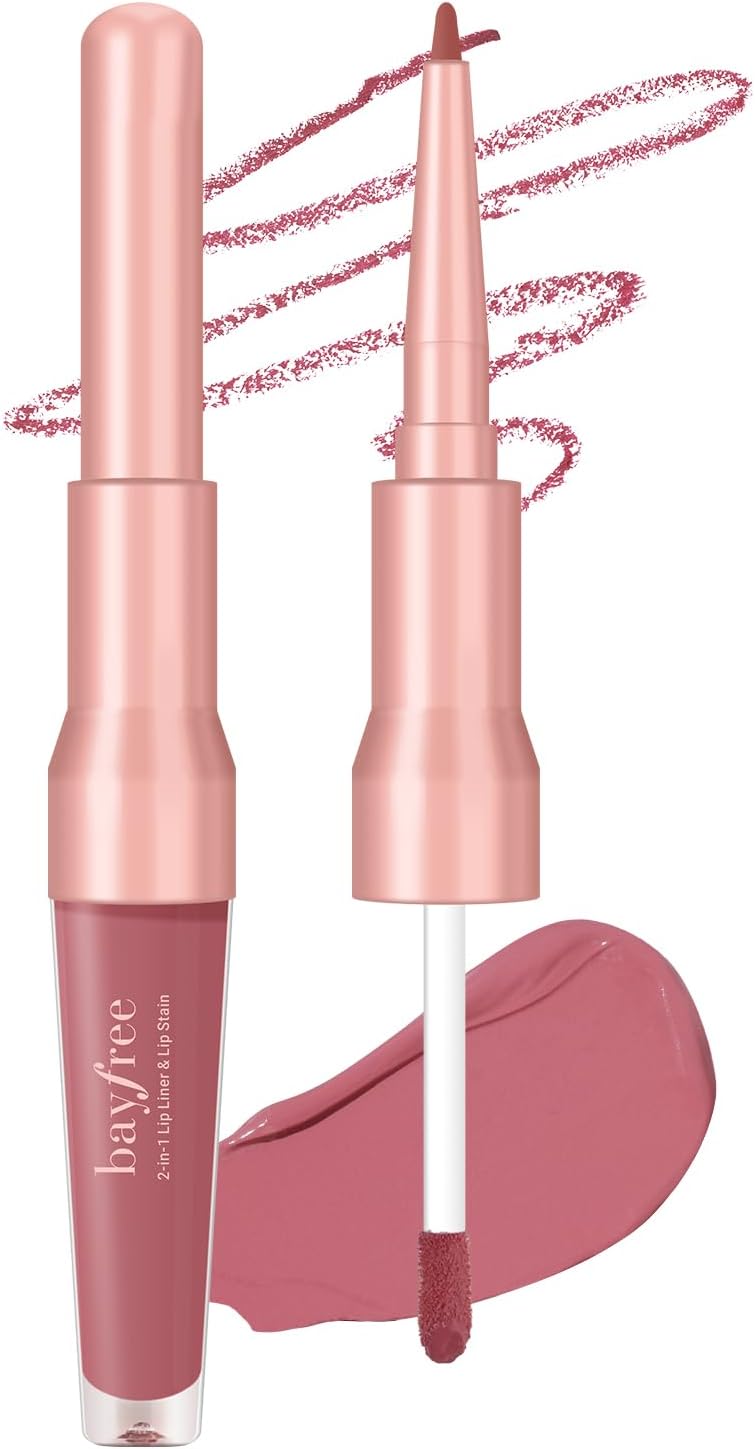 bayfree 2-IN-1 Lip Liner and Lip Stain, High Pigmented Long Lasting Velvet Lip Tint, Well-Defined Lipliner, Weightless Waterproof Not Animal Tested, Matte Finish Makeup