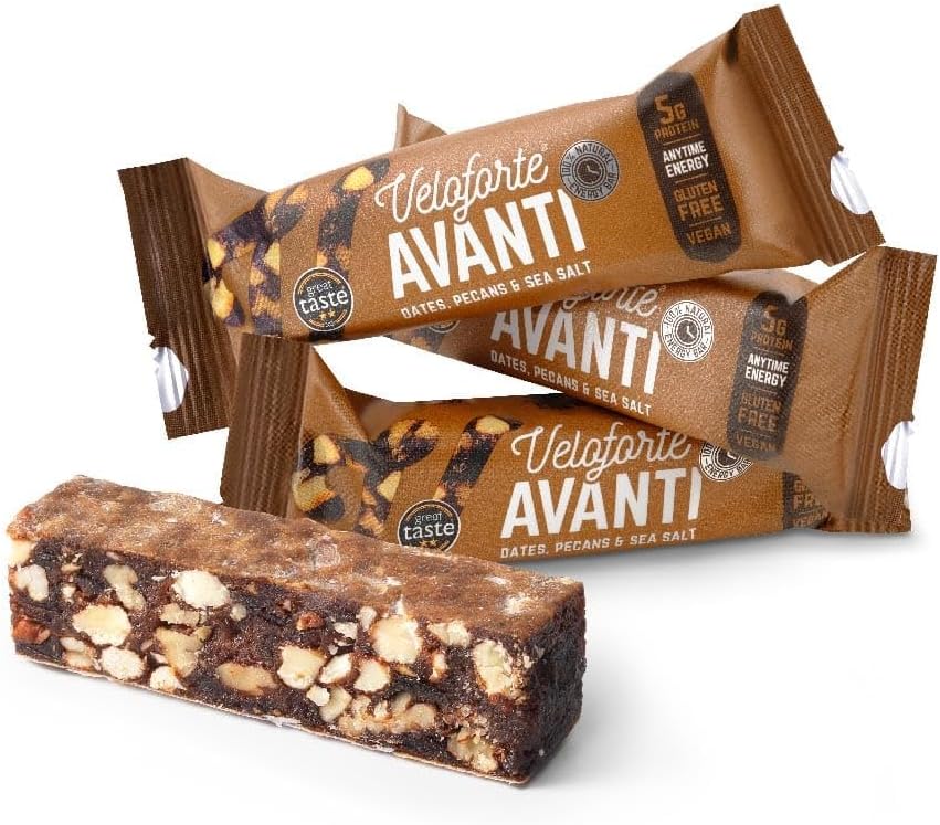 Veloforte Avanti Energy Bar - Dates & Pecan - 40g Carbs for Running, Cycling, Endurance Performance Sport | Balanced Protein & Carbs | Healthy Natural Plant-Based, Gluten-Free, Vegan (9 bars)