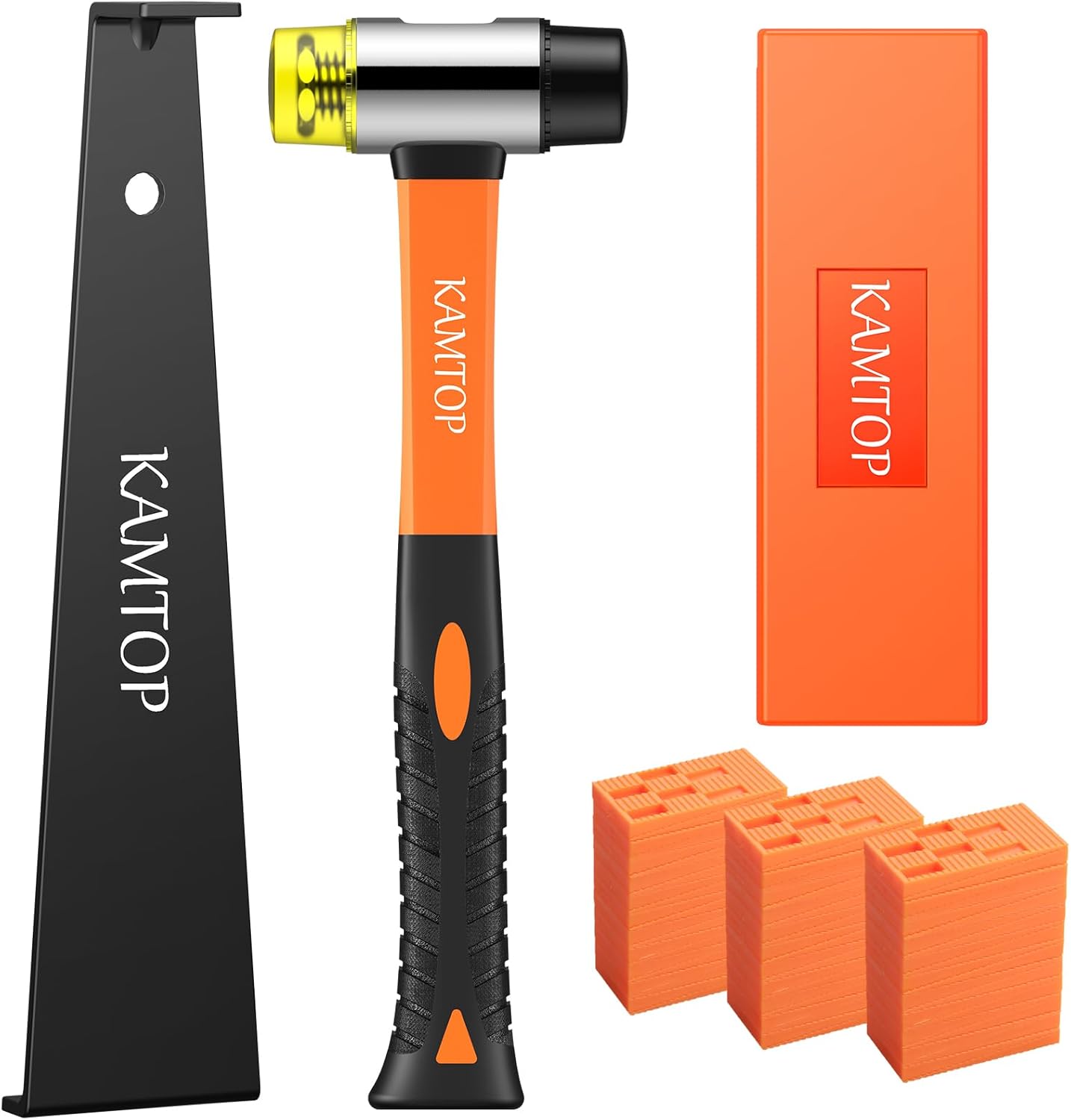 Kamtop Laminate Wood Flooring Installation Tools Kit with 60 Spacers, Floor Fitting Tool, Laminate Flooring Kit with Floor Spacers, Double-Faced Mallet, Rubber Tapping Block, Heavy Duty Pull Bar