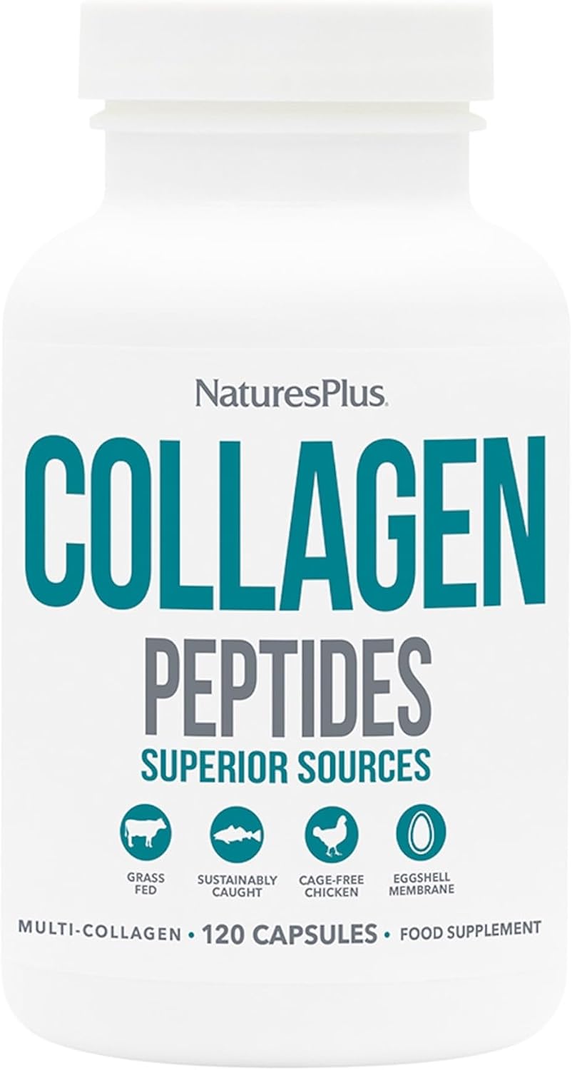 NaturesPlus Collagen Peptides Capsules - Sustainable Hydrolysed Collagen Supplement, 6 Major Types of Collagen - Non-GMO, Gluten Free - 120 Capsules