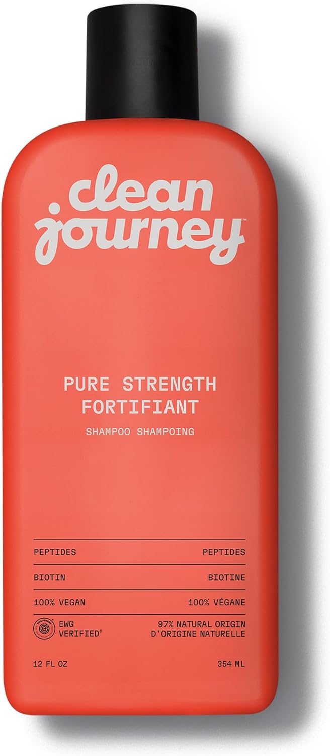 cleanjourney Pure Strength Hair Shampoo, EWG Verified, Infused with Peptides and Biotin, For Fragile and Damaged Hair, Clean Ingredients, Vegan, Vanilla Scent, 354 mL