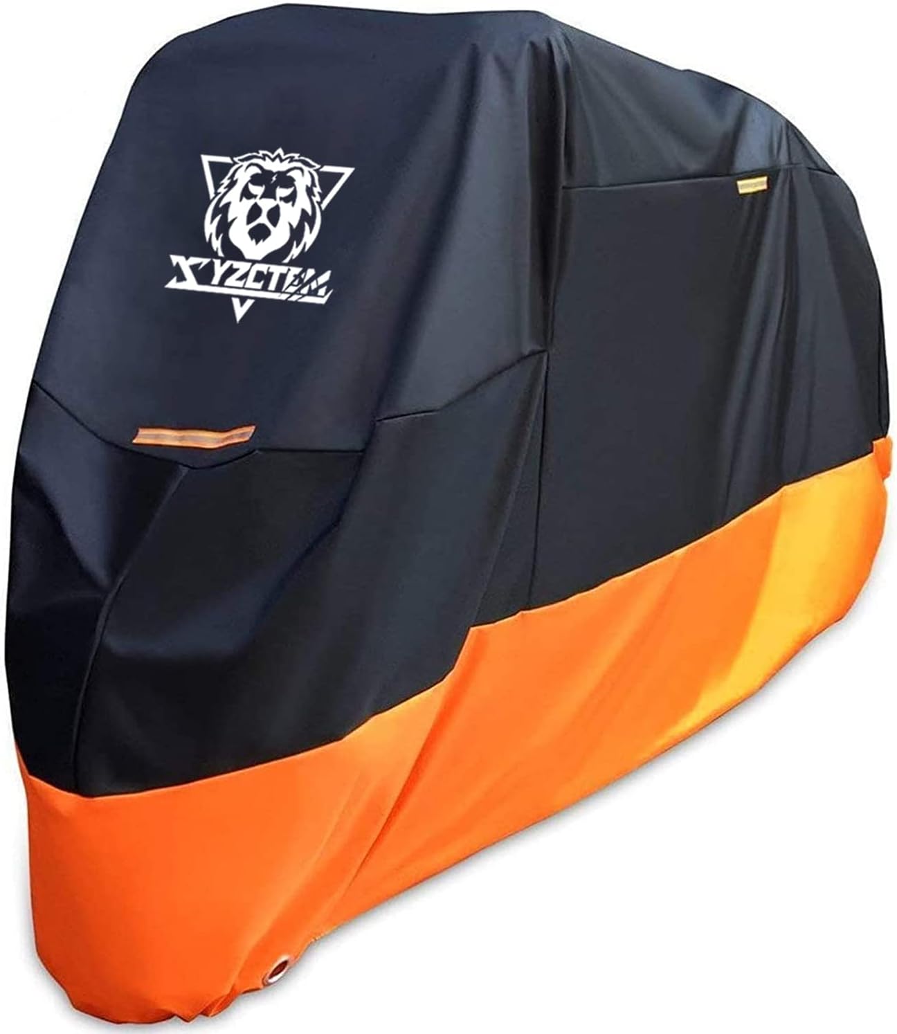 XYZCTEM Motorcycle Cover – All Season Waterproof Outdoor Protection – Fit up to 116 inch Tour Bikes, Choppers and Cruisers – Protect Against Dust, Debris, Rain and Weather(XXXL,Black& Orange)