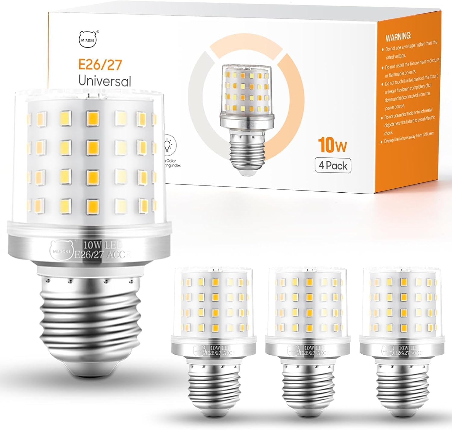 MIAOKE E26/E27 Warm Light LED Bulb,10W Warm Light，900 Lumen Light Bulb，Can Reduce Energy Consumption by 90%，Spiral Light Bulbs are Suitable for Bathroom，Ceiling Fan and Outdoor