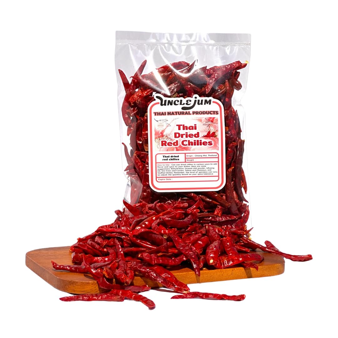 Thai dried chile Thai Red Jinda Chili Peppers type of chilli very spicy most in Thai cooking no stem Thai Herb spice whole dried chilis 50 grams (1.76, Ounces)