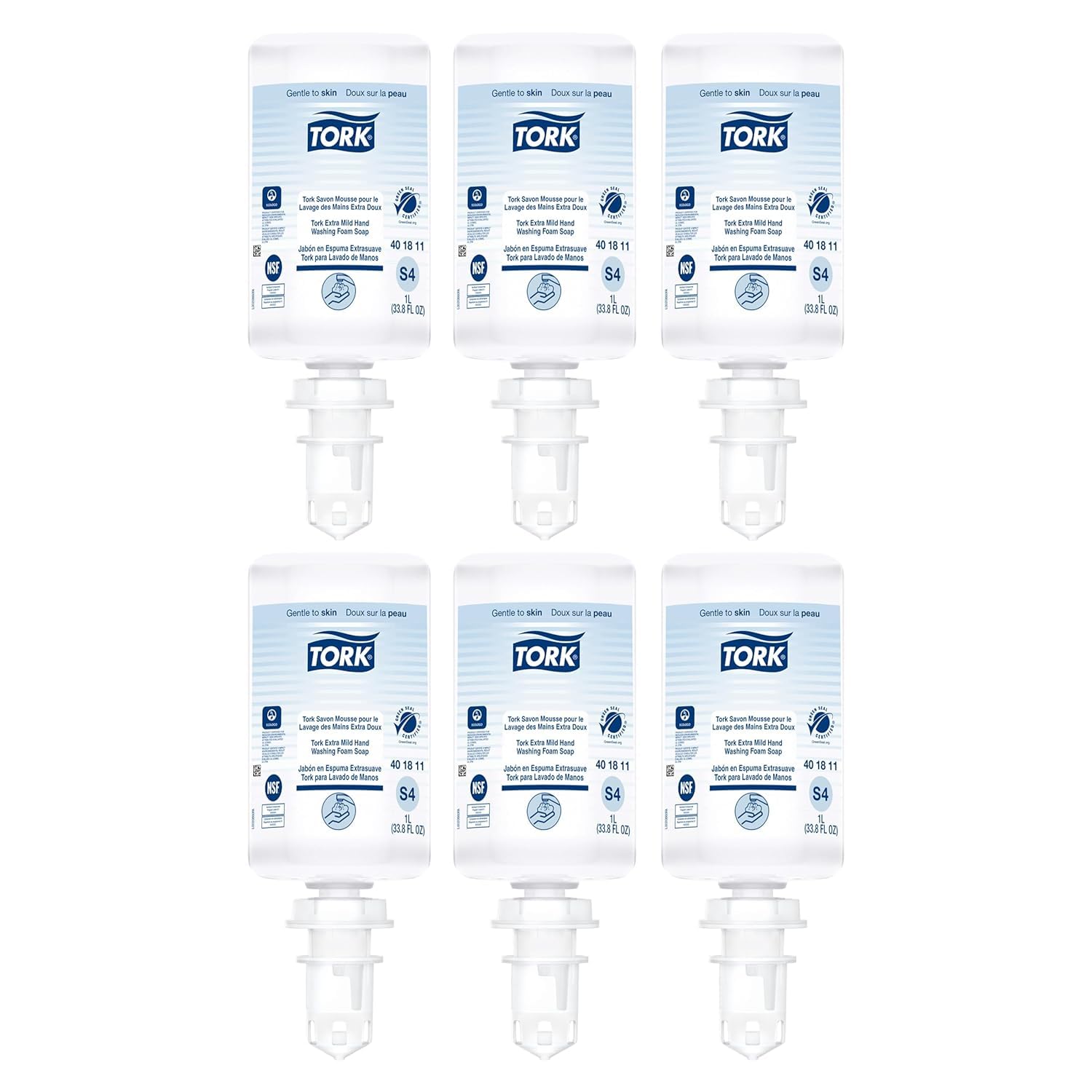 Tork Extra Mild Hand Washing Foam Soap S4, No Fragrance Added, 6 x 1L, 401811 (formerly 401211)