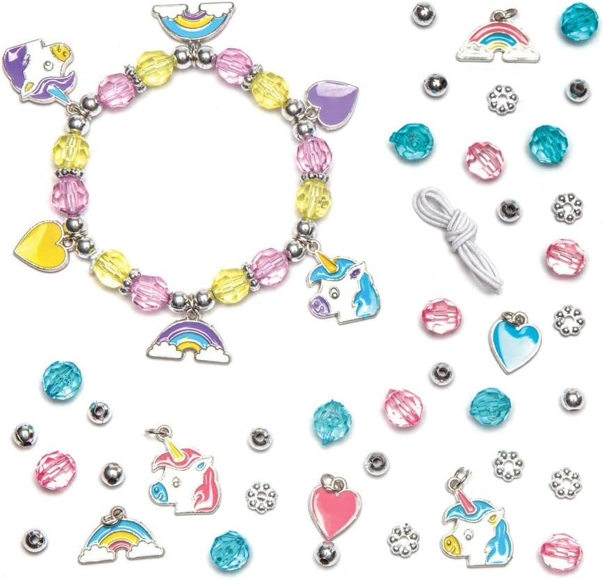 Baker Ross AW622 Unicorn Charm Bracelet Kits - Pack of 3, Make Your Own Colorful Bangle Charms, with Beads, Charms and Elastic Cord for Kids Arts and Crafts Activities