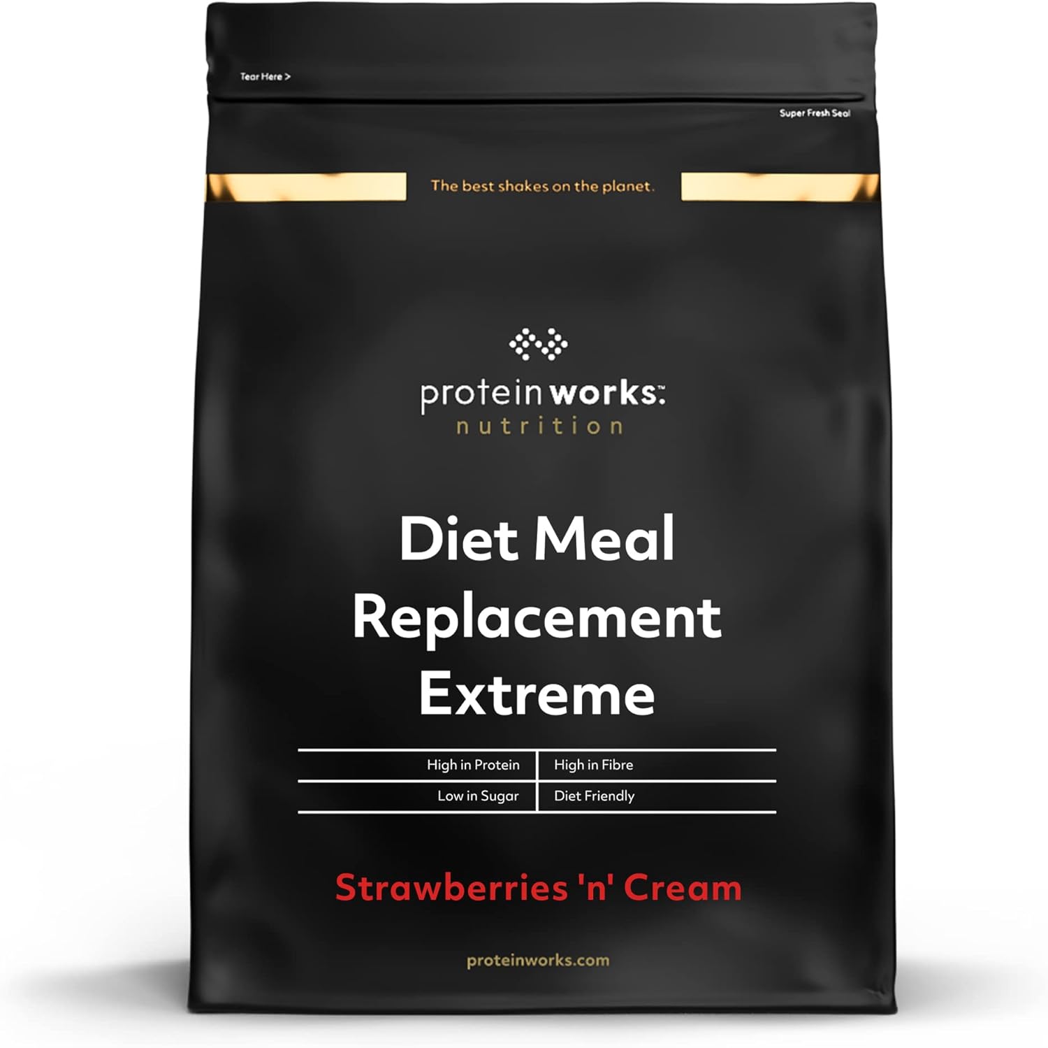 Protein Works - Diet Meal Replacement Extreme, Supports Healthy Weight Loss, Complete Nutrition, Low Calorie, Low Sugar, 23 Vitamins & Minerals, Strawberries 'n' Cream, 16 Meals, 1kg