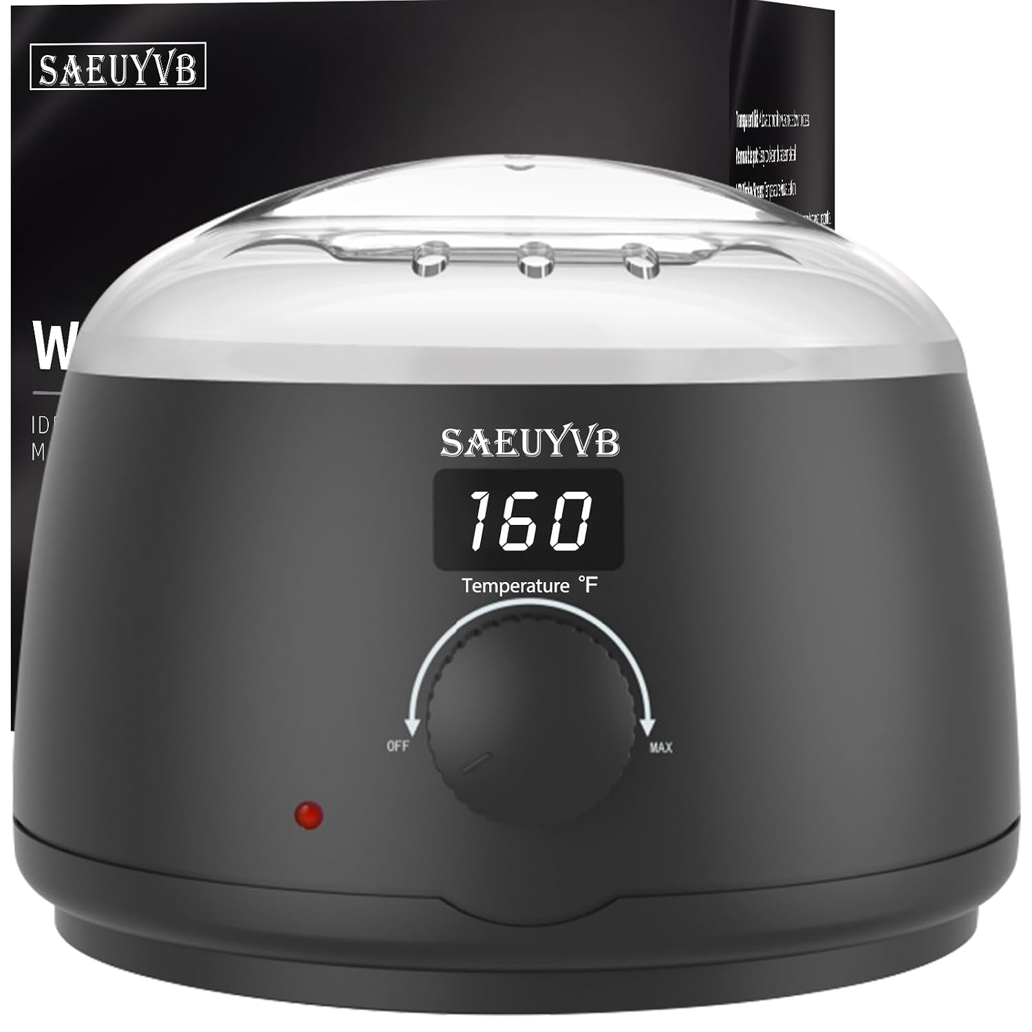 SAEUYVB Professional Digital Wax Warmer with Lid and 16oz Pot for Hair Removal (Black) | Wax Pot with Transparent Lid,Professional Digital Wax Heater For Full Body Hair Wax Removal Supplies